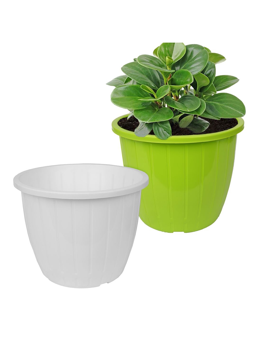 

Kuber Industries White & Green Pack of 2 Duro-Design Flower Planters