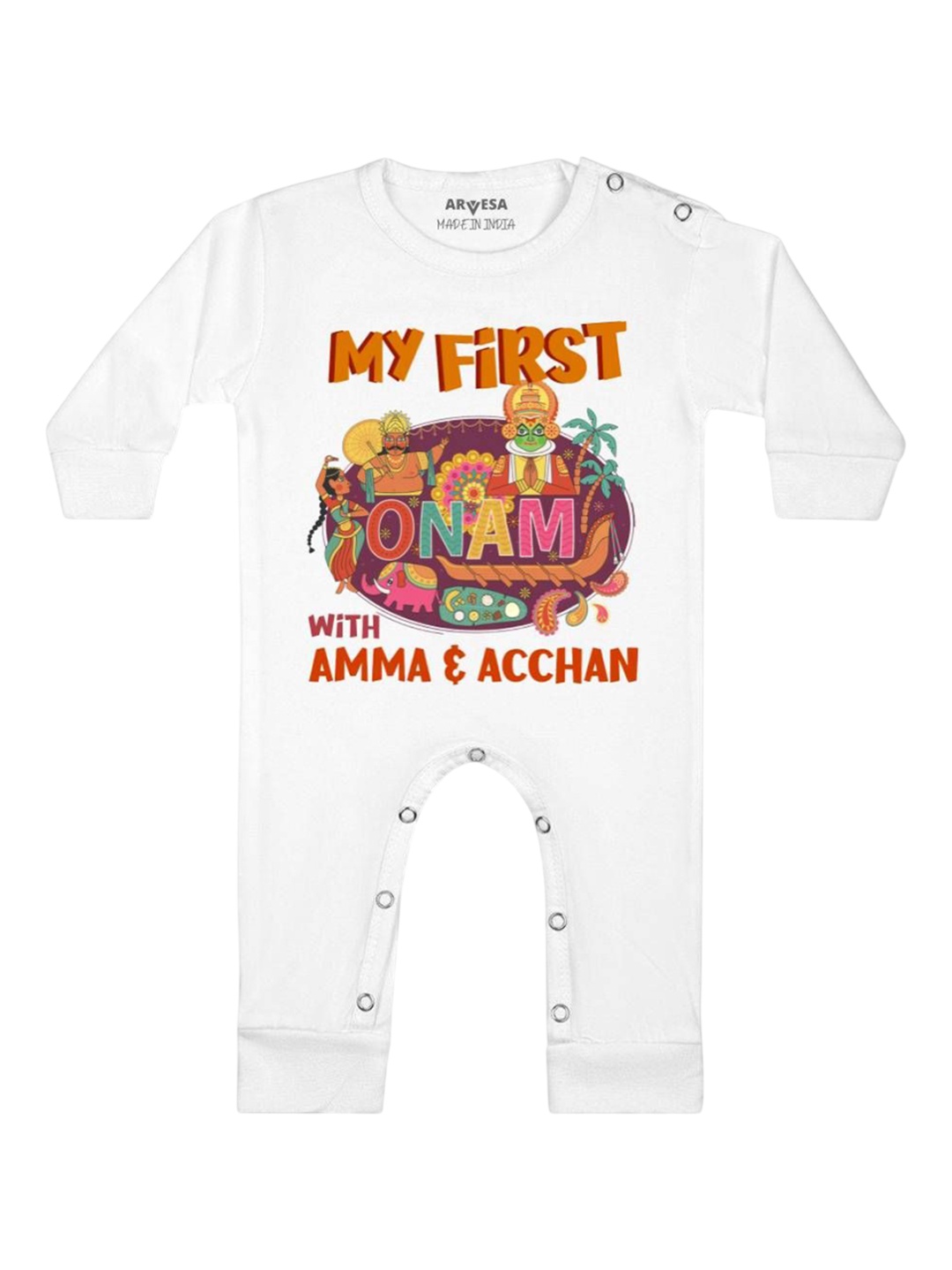 

Arvesa First Onam Printed Baby Romper, White