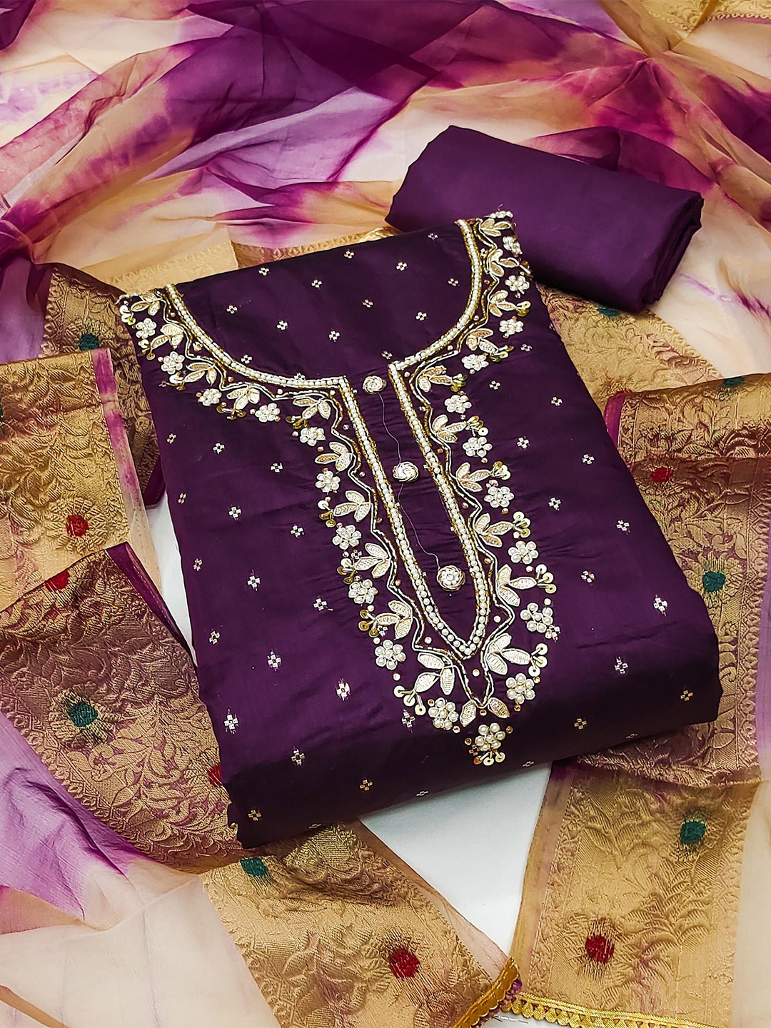

SAINOOR Semi-Stitched Dress Material, Purple