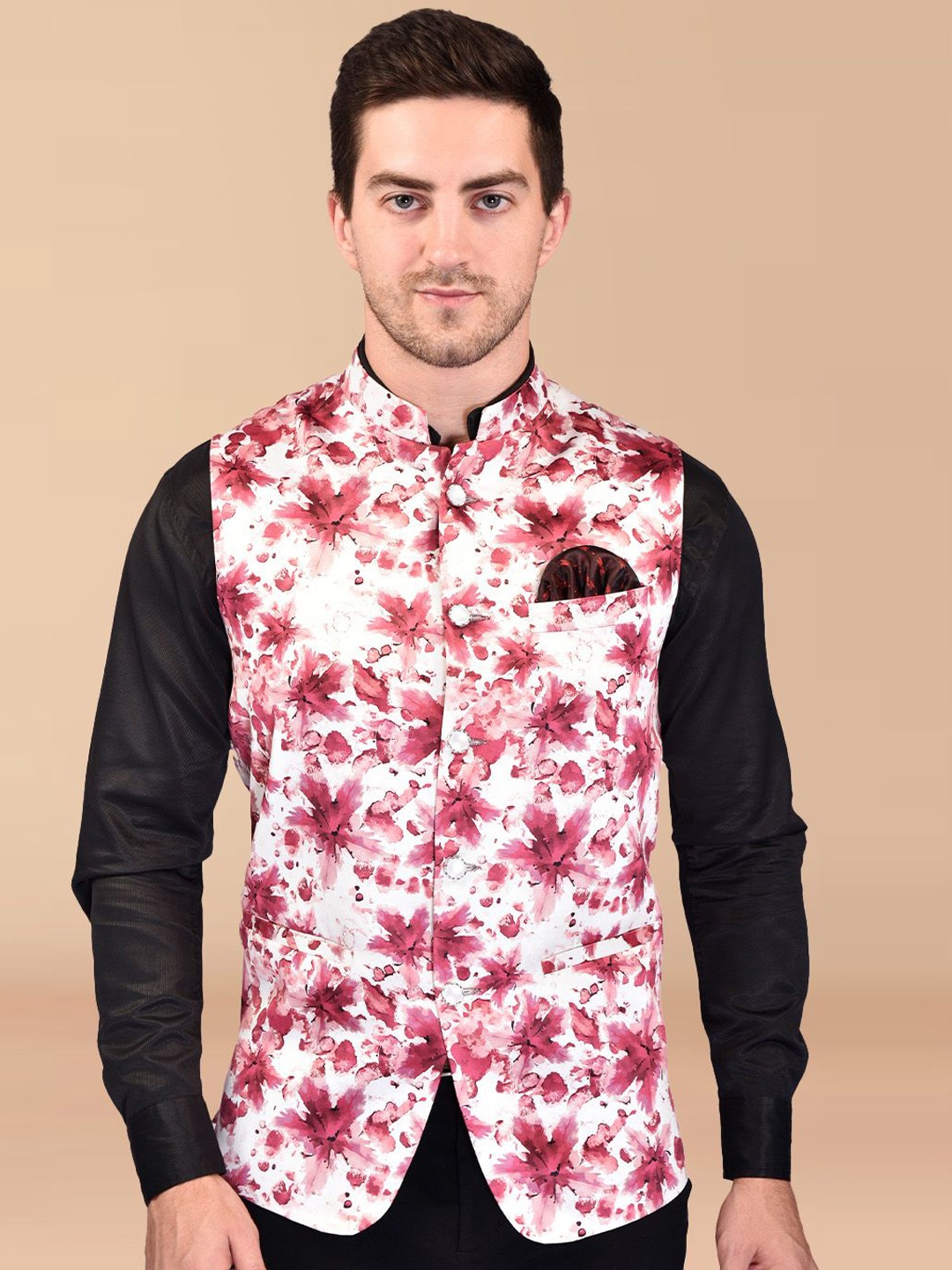 

Moda Rapido Men Printed Nehru Jacket, Maroon