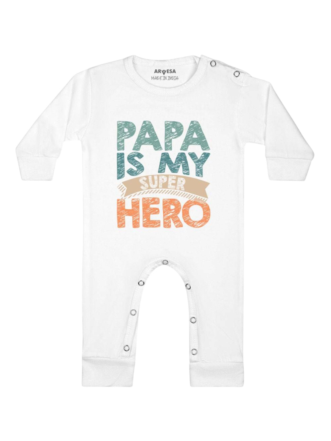 

Arvesa Kids Papa Is My Super Hero Printed Baby Romper, White