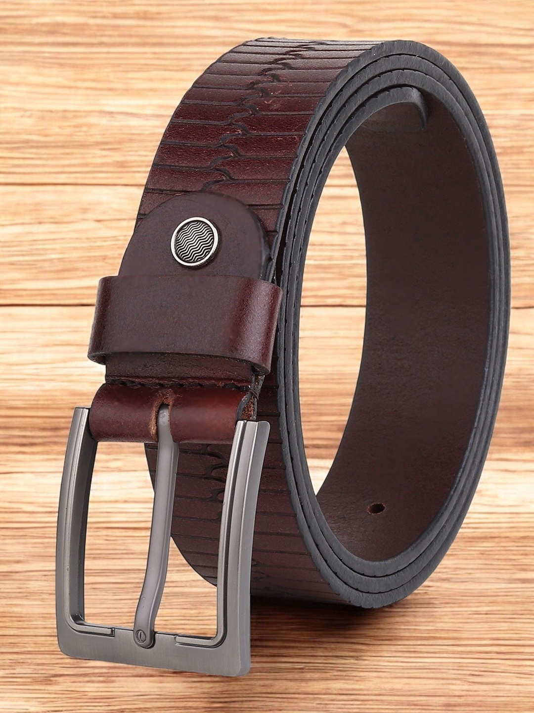 

Metronaut Men Textured Leather Formal Belt, Brown