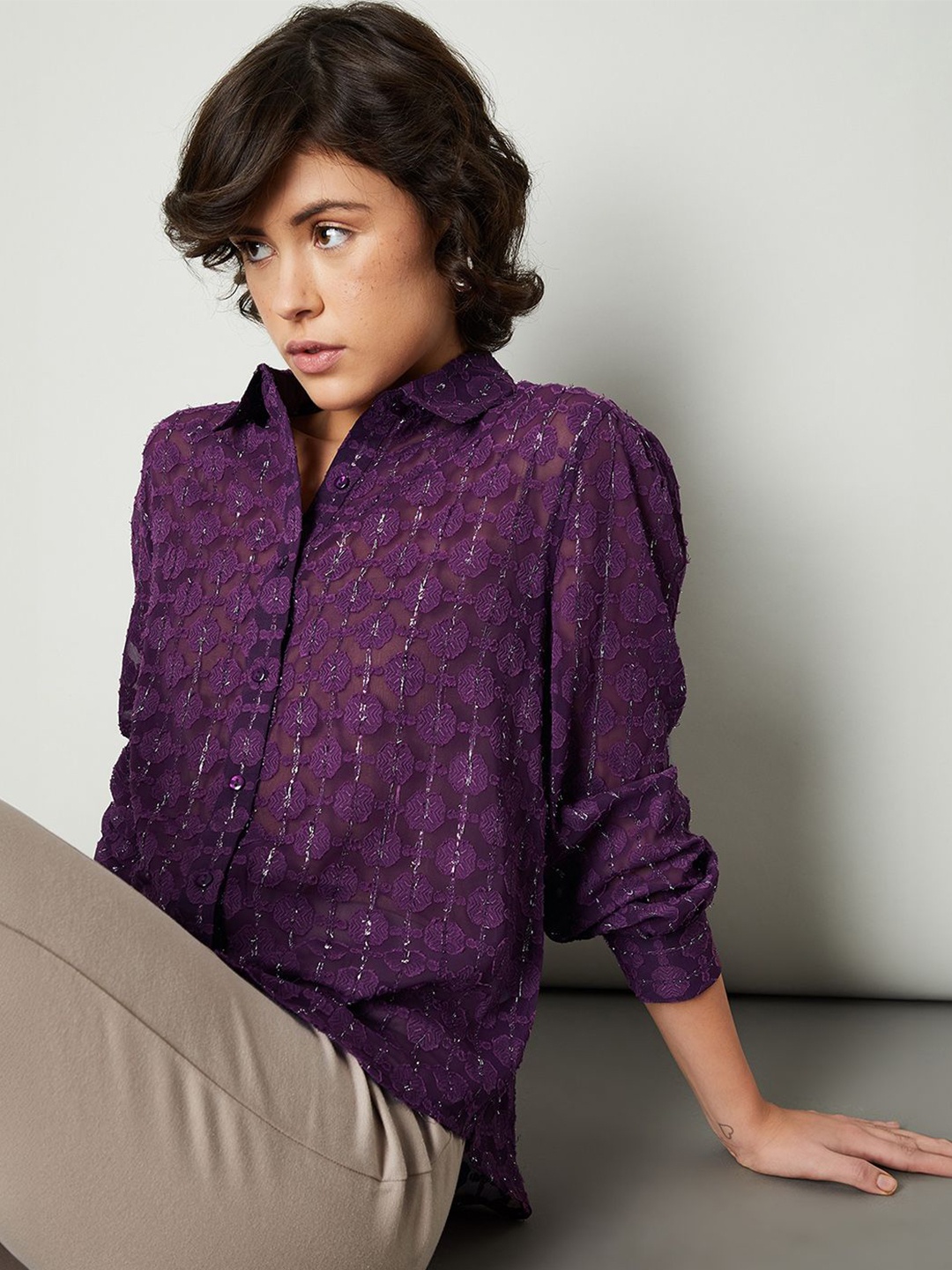 

max Women Floral Opaque Printed Casual Shirt, Purple