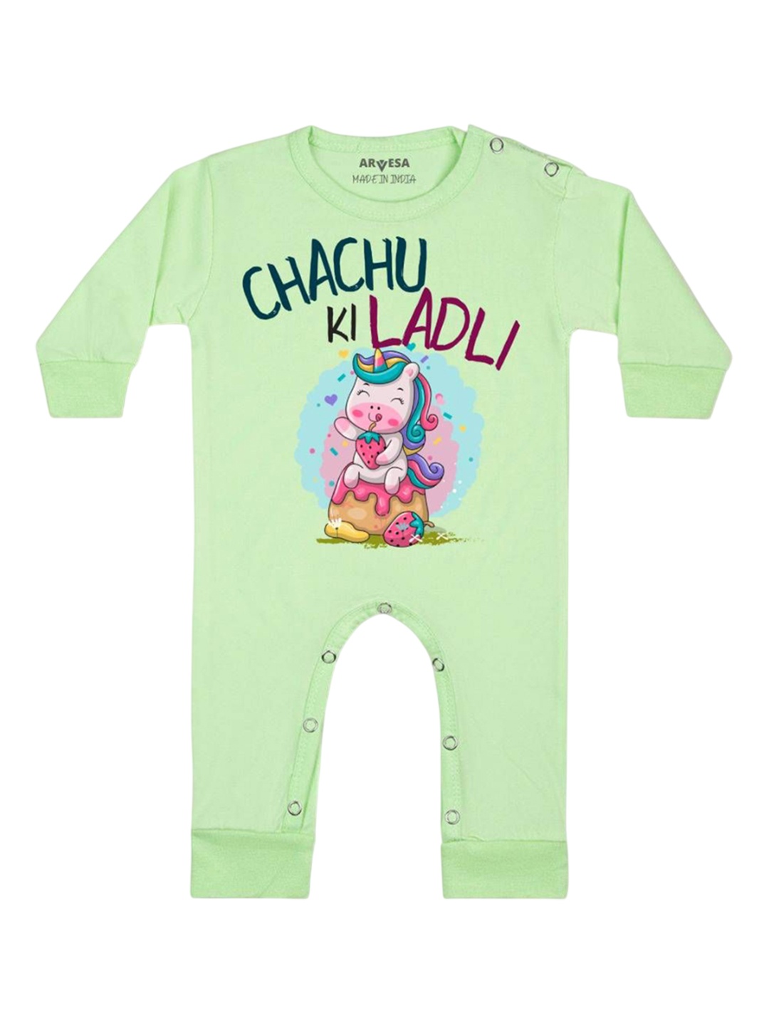 

Arvesa Kids Chachu Ki Ladli Printed Baby Romper, Green