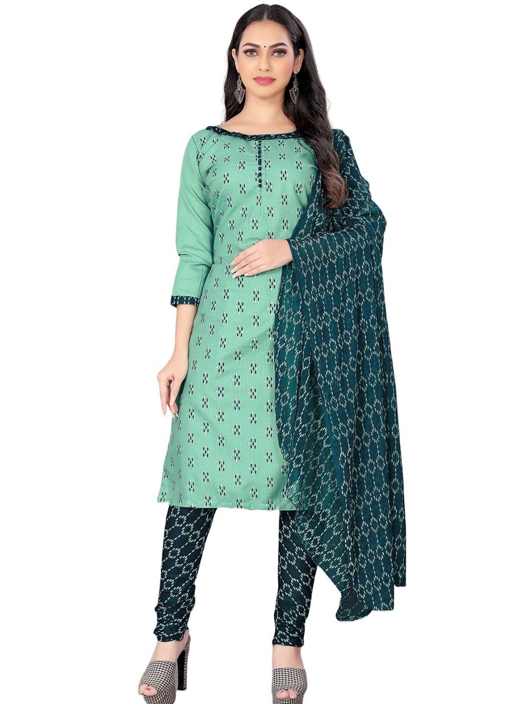 

Aika Geometric Printed Pure Cotton Unstitched Dress Material, Green