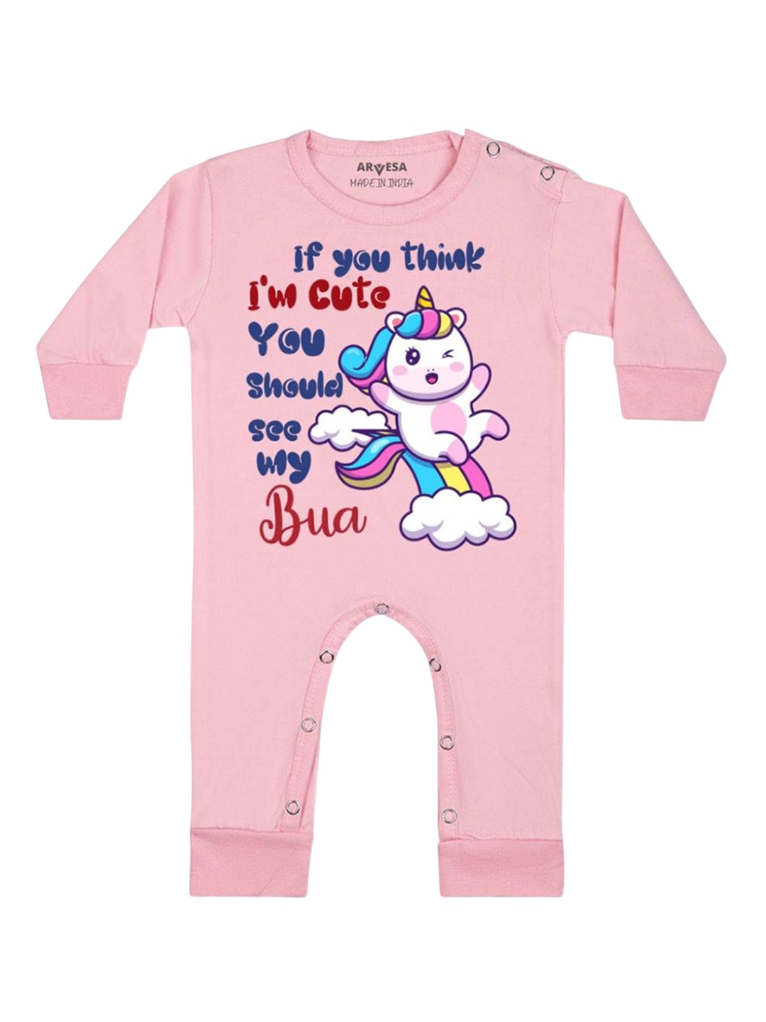 

Arvesa Kids I Am Cute You Should See My Bua Printed Baby Romper, Pink