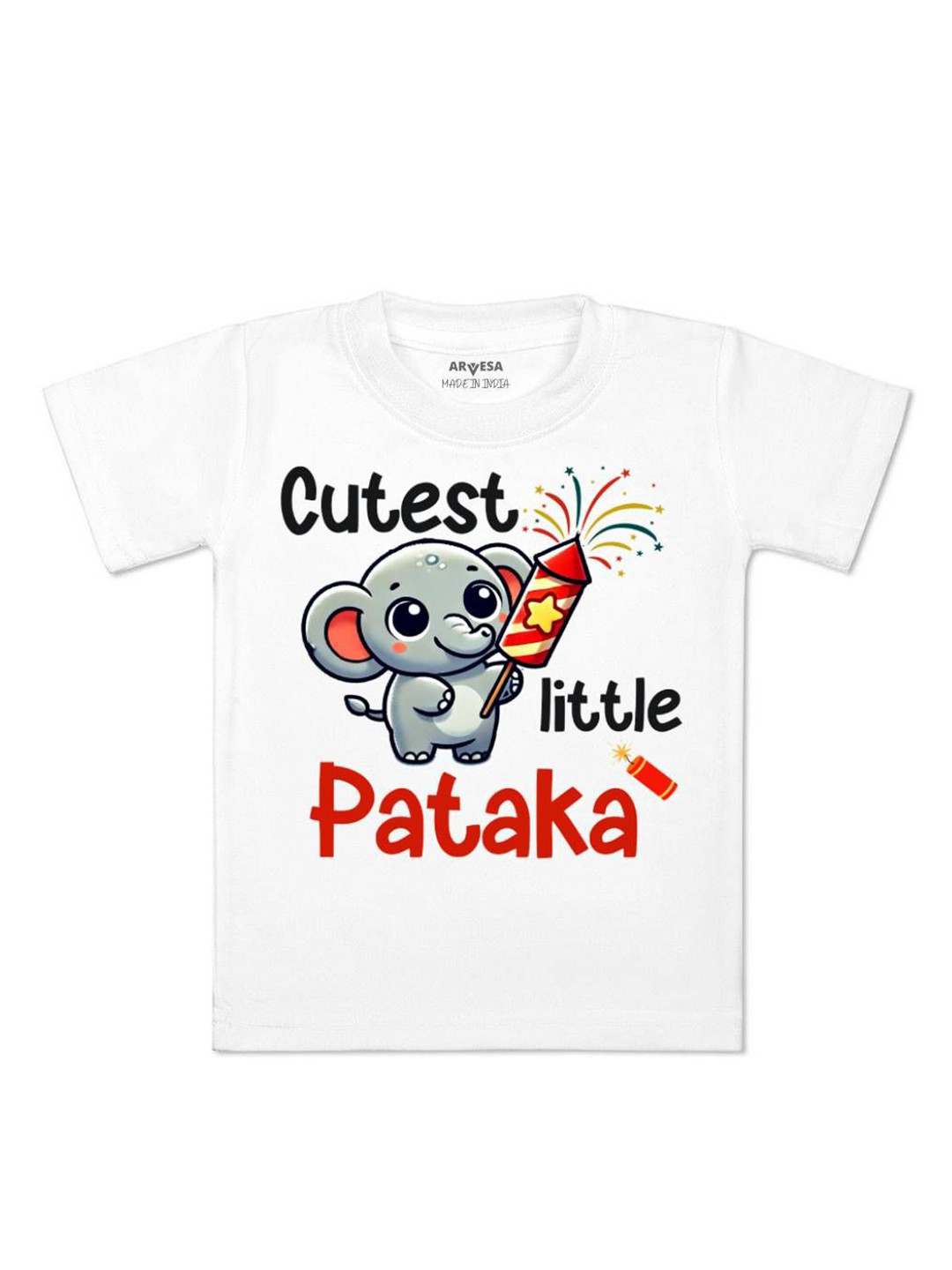 

Arvesa First Diwali Printed Kids Unisex T-shirt, White