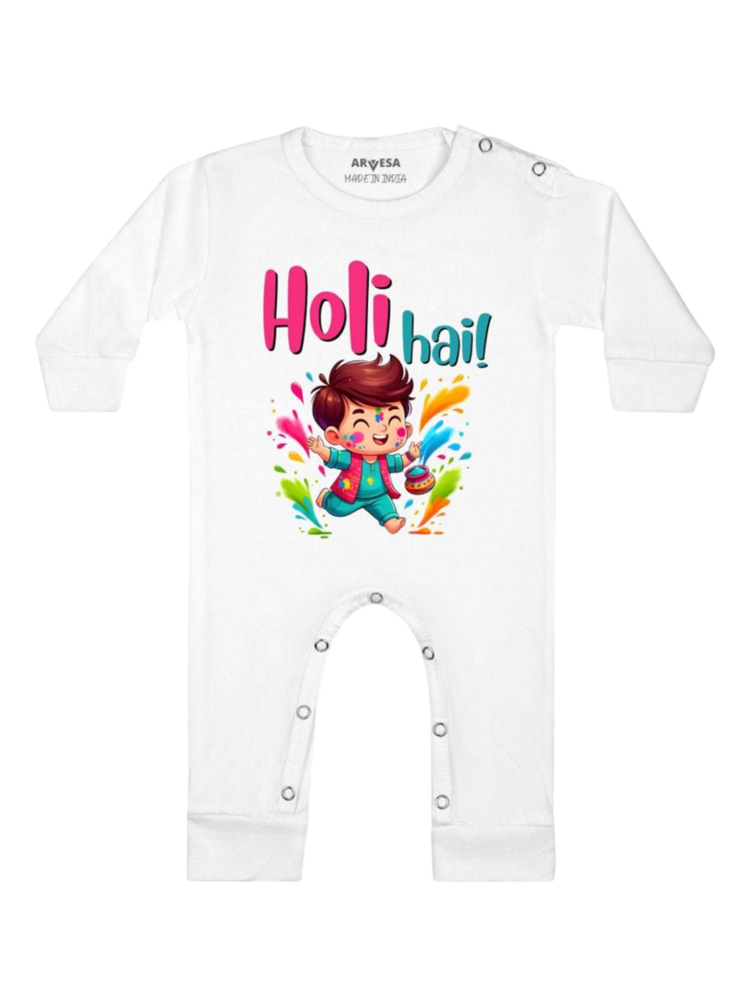 

Arvesa Infants Kids Holi Hai Printed Bodysuit, White