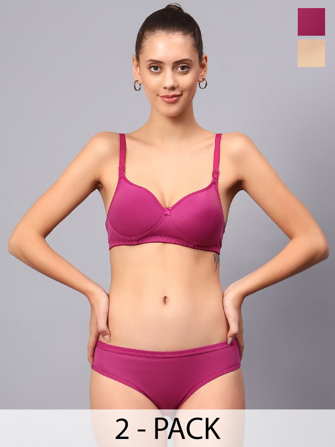 

Designer Bugs Pack Of 2 Cotton Non Padded Non Wired Lingerie Set NPLS-DP-PH-30B, Purple