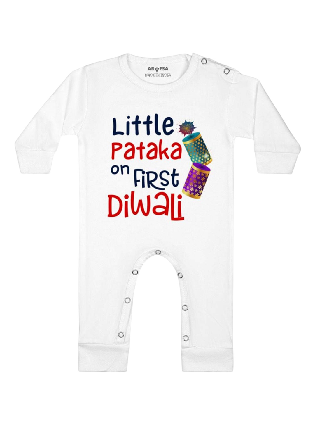 

Arvesa First Diwali Printed Baby Romper, White