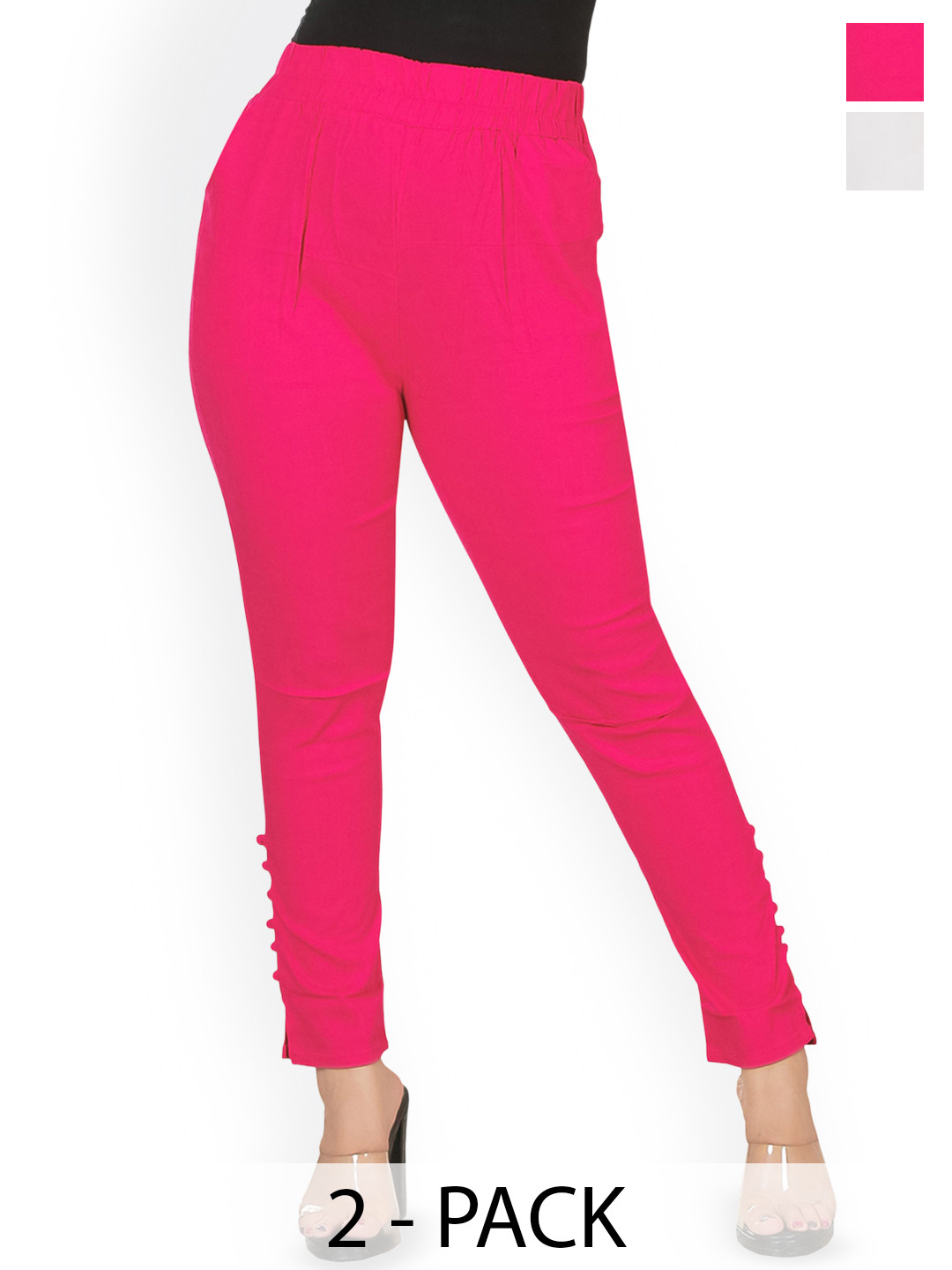 

Fessist Pack of 2 Women Relaxed Slim Fit Easy Wash Pleated Trousers, Multi