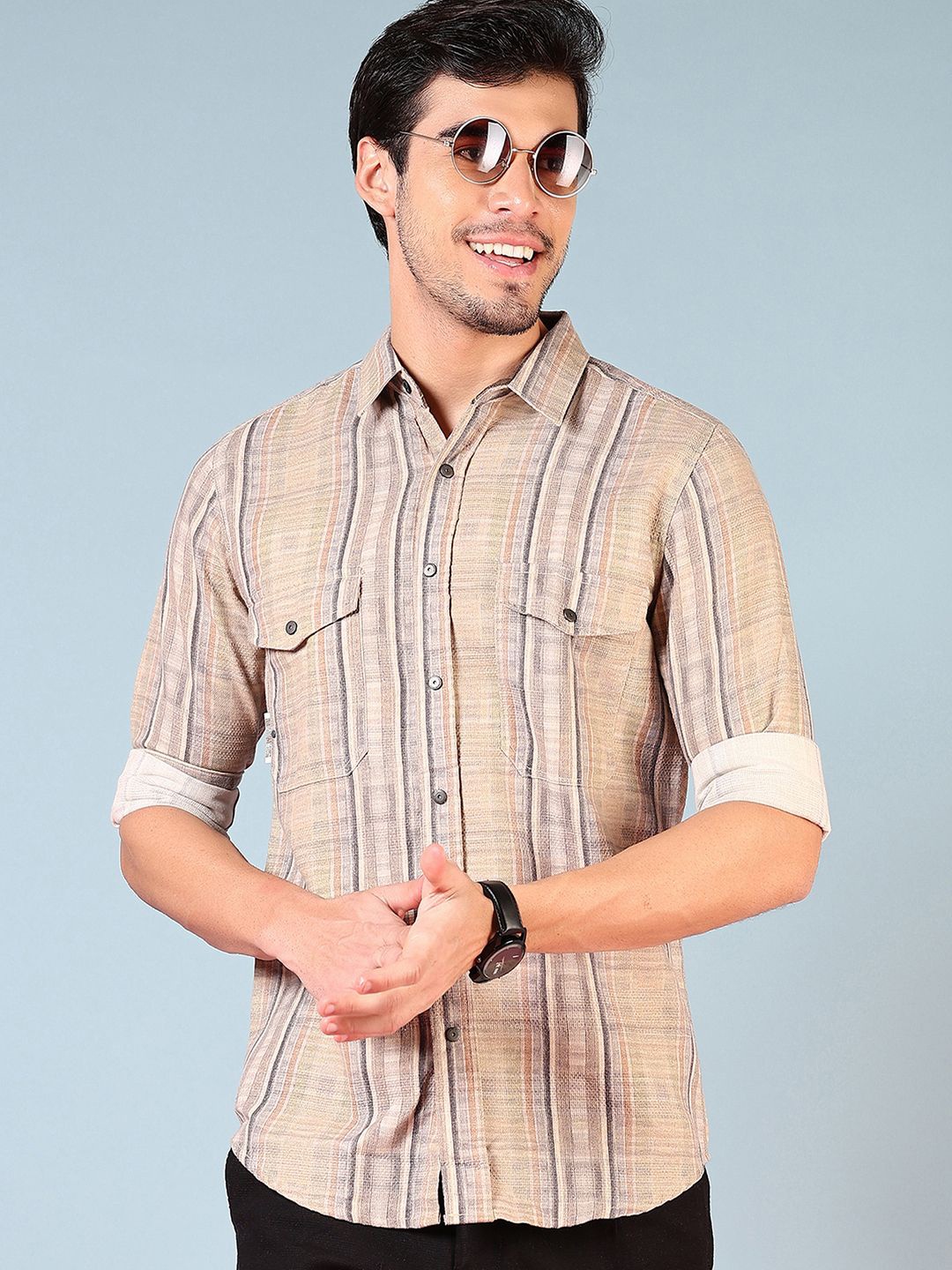 

V-Mart Men Opaque Striped Casual Shirt, Yellow