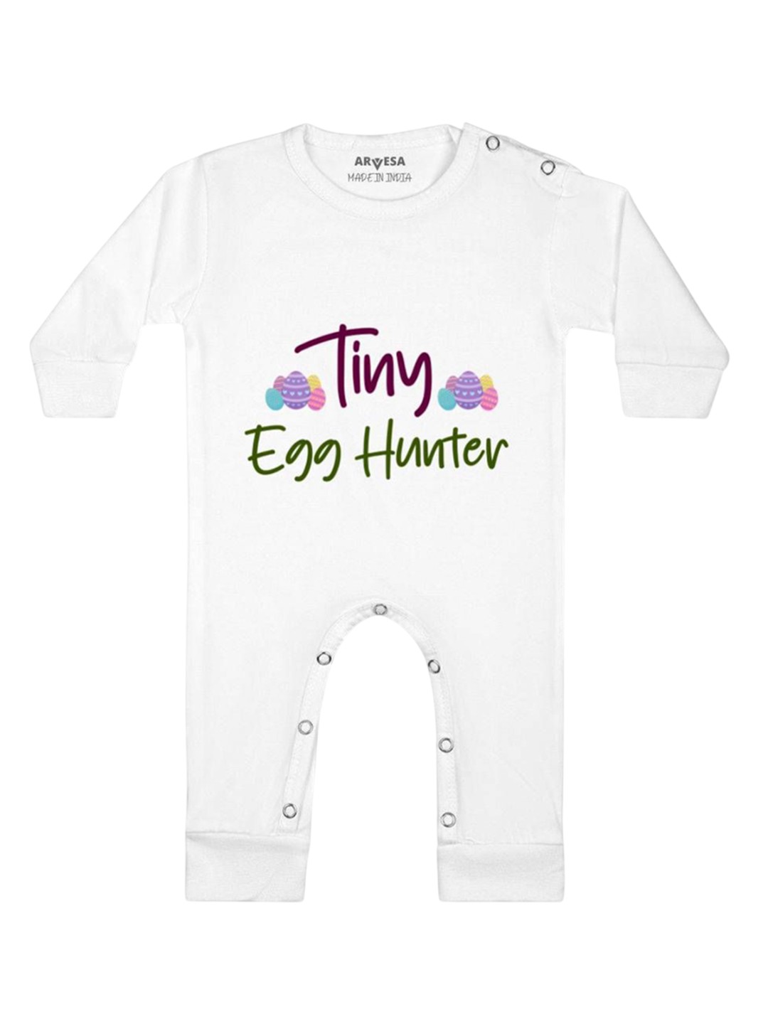 

Arvesa Tiny Egg Hunter Printed Baby Romper, White