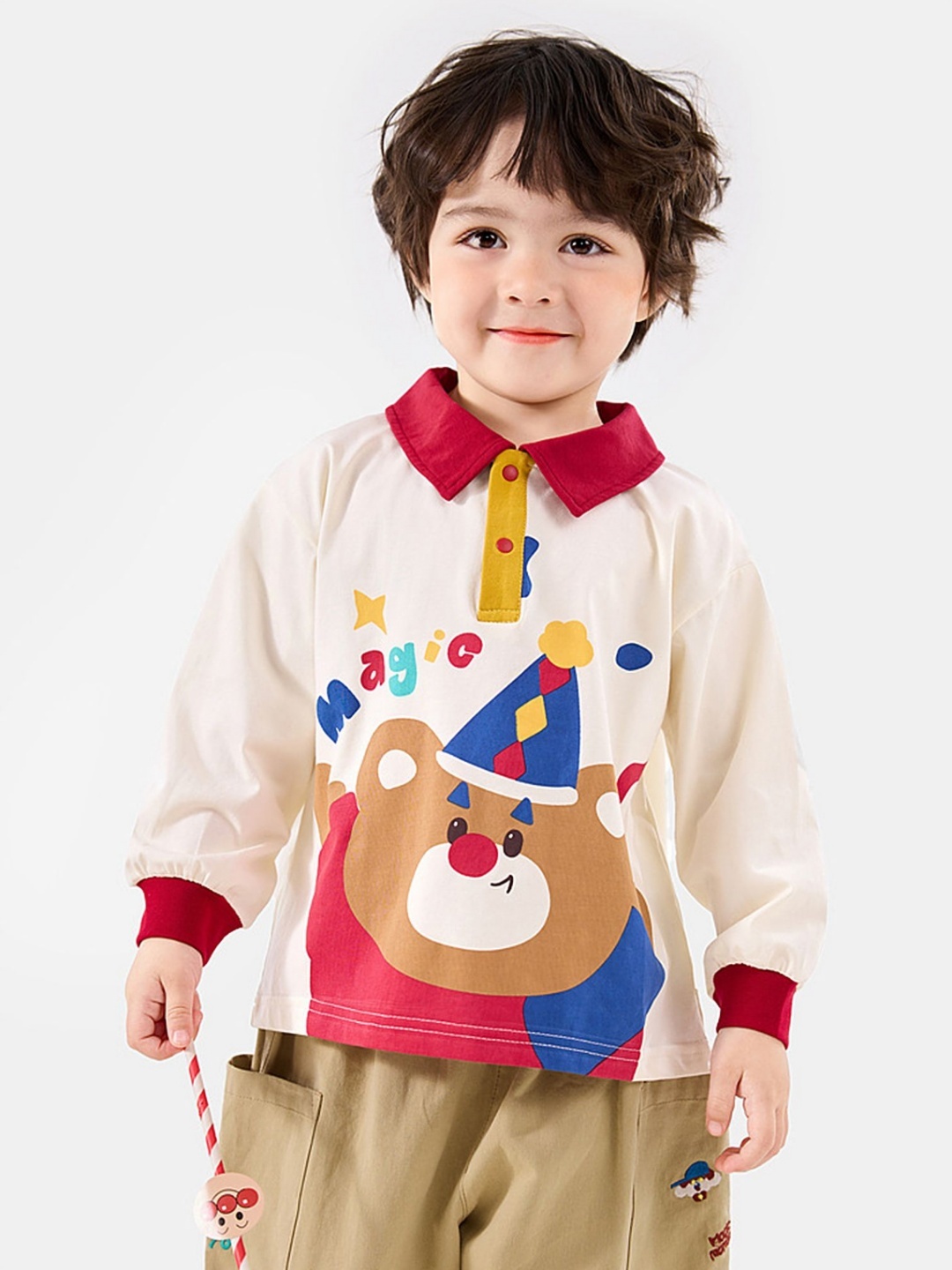 

LULU & SKY Boys Graphic Printed Polo Collar Relaxed Fit T-shirt, Off white
