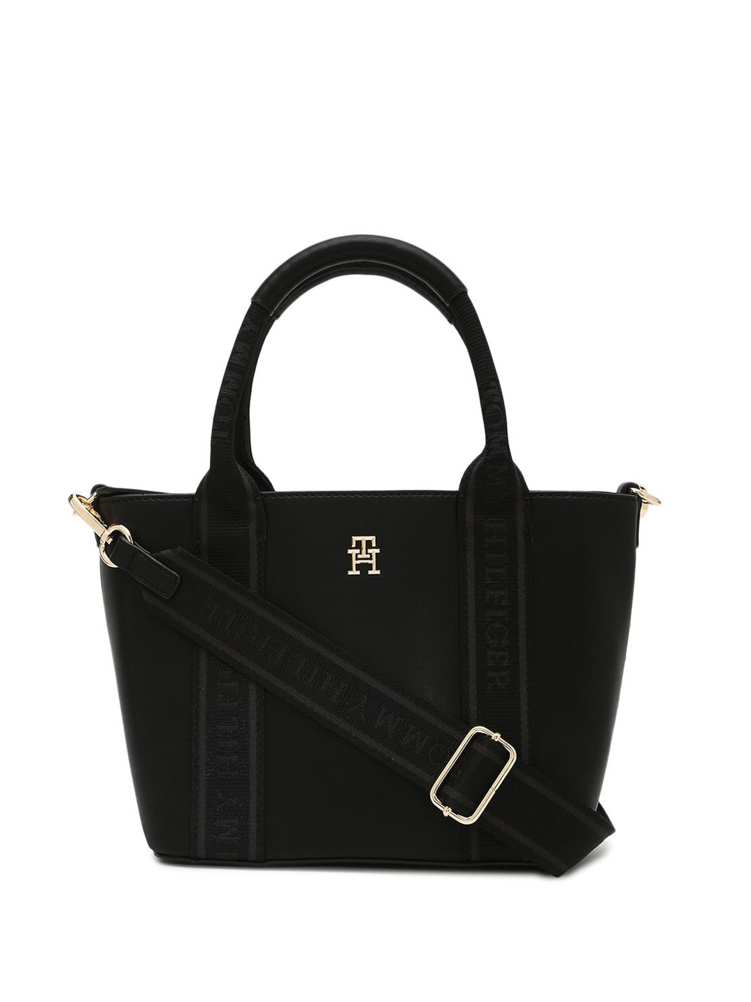 

Tommy Hilfiger PU Structured Handheld Bag with Cut Work, Black