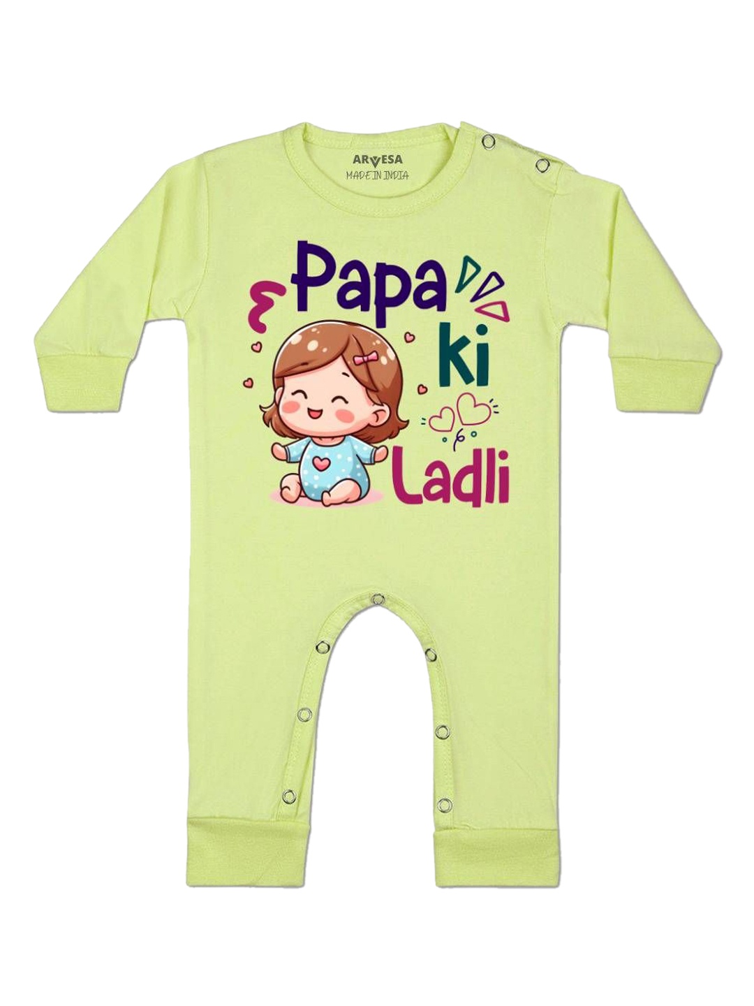 

Arvesa Kids Papa Ki Ladli Printed Baby Romper, Yellow