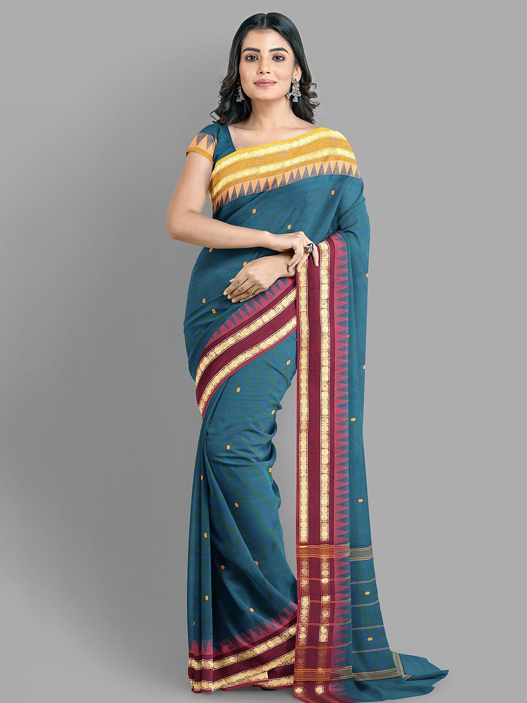 

The Chennai Silks Pure Cotton Fusion Chettinad Saree, Blue