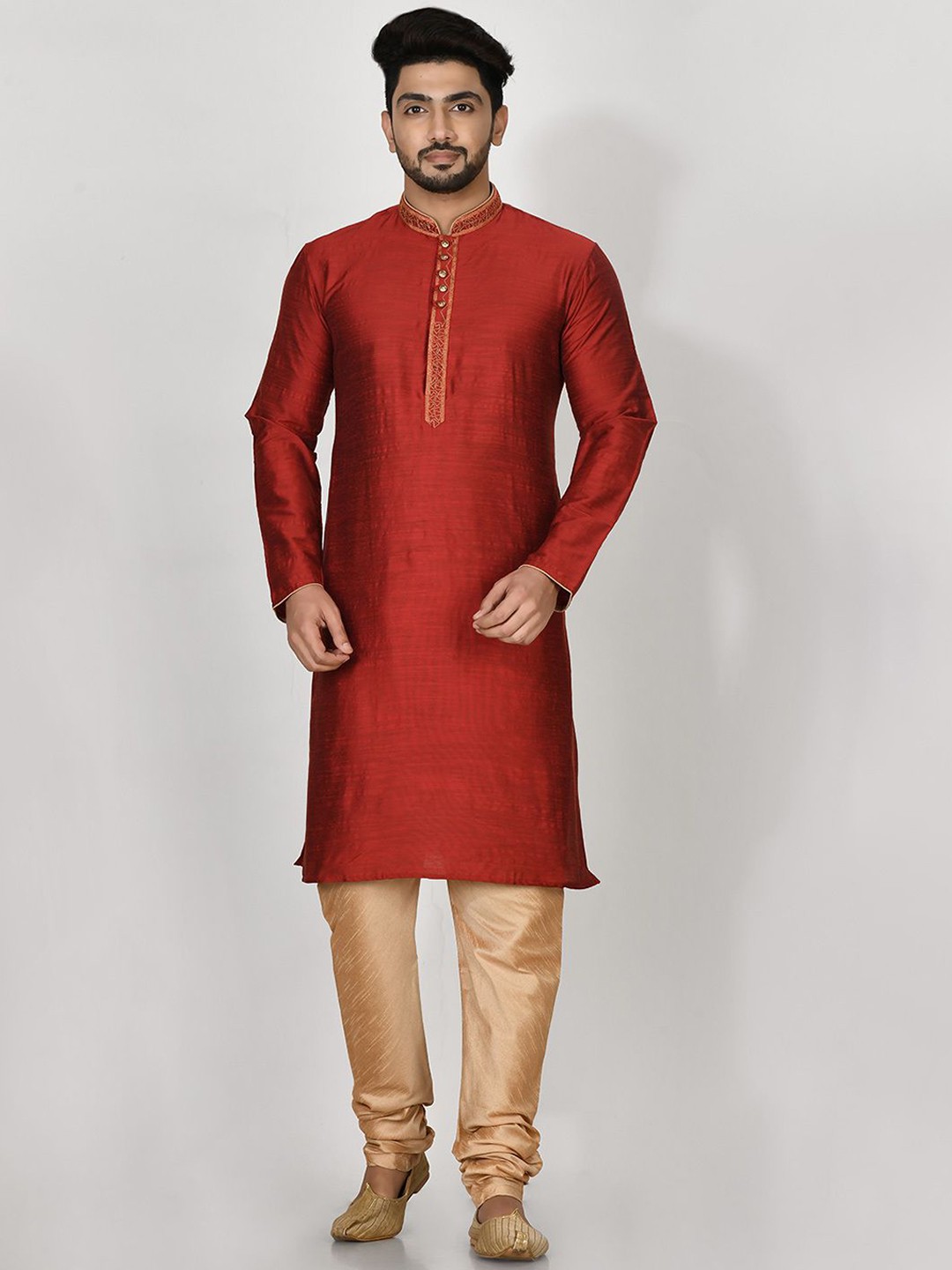

RANAK Mendarin Collar Straight Kurta, Maroon