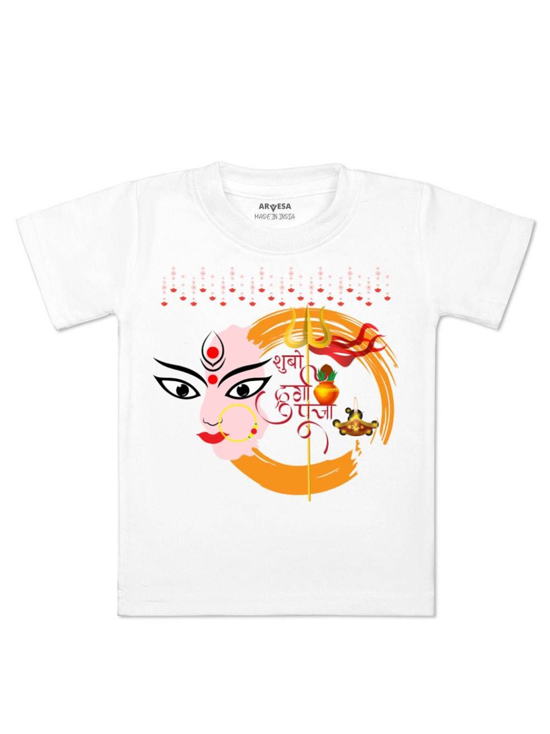 

Arvesa First Navratri Printed Kids Unisex T-shirt, White