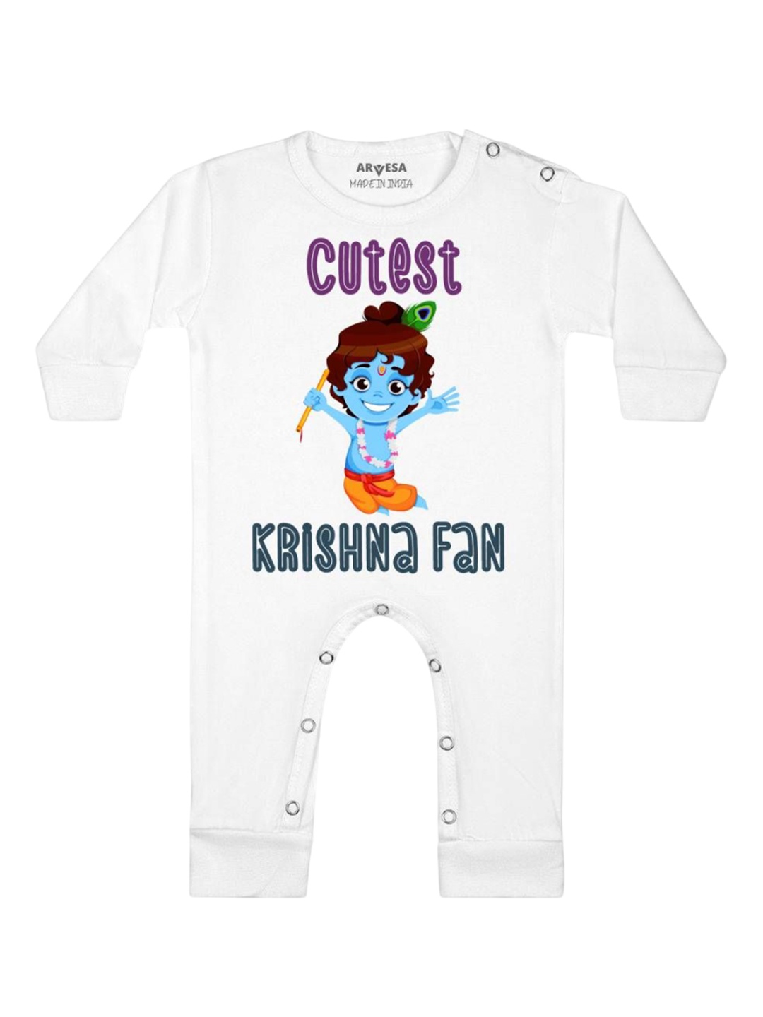 

Arvesa First Janmashtami Printed Baby Romper, White
