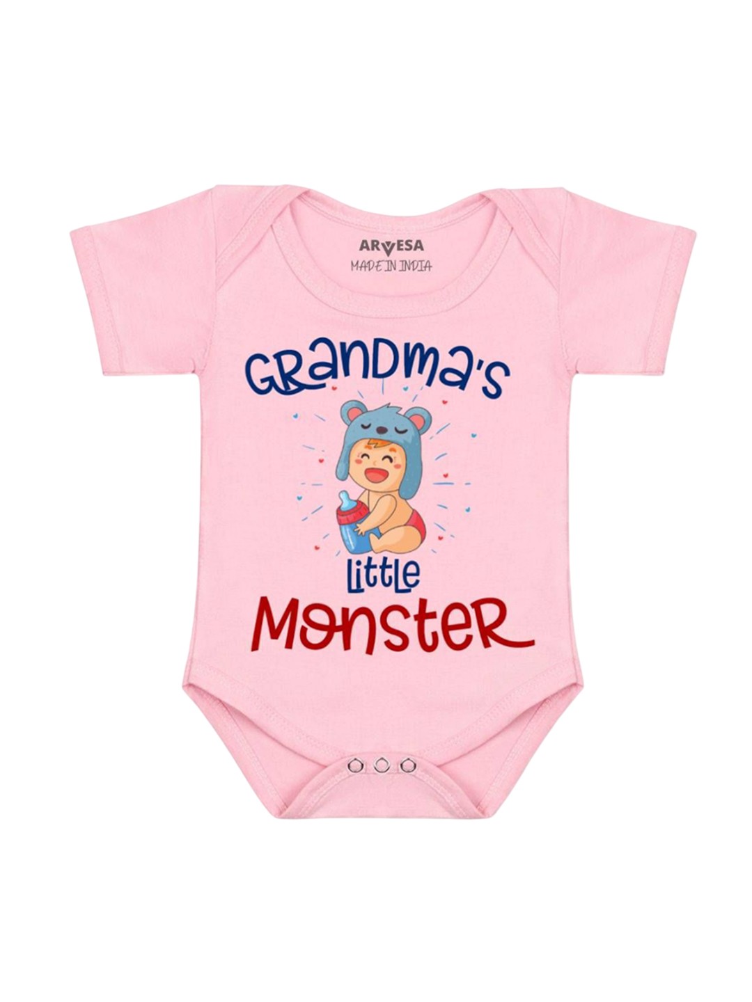 

Arvesa Kids Grandma Little Monster Printed Romper, Pink