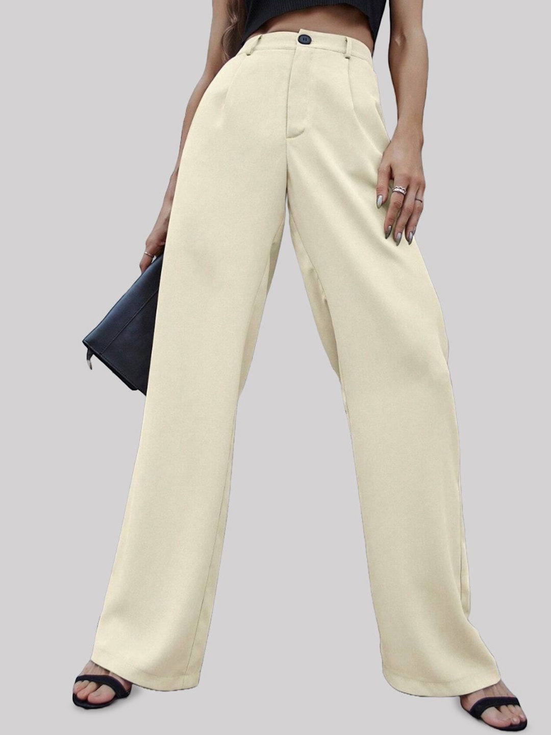 

FNOCKS Women Classic Wide Leg High-Rise Pleated Trousers, Cream