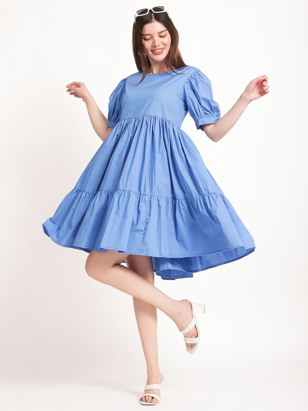 

NOUN Puff Sleeve Fit & Flare Midi Dress, Blue