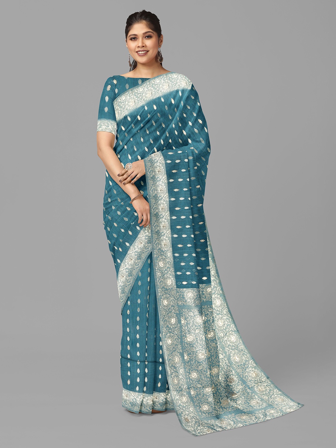 

The Chennai Silks Woven Design Zari Jute Cotton Banarasi Saree, Blue
