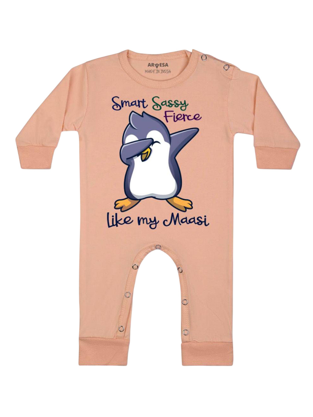 

Arvesa Kids Smart Sassy Like My Maasi Printed Baby Romper, Peach