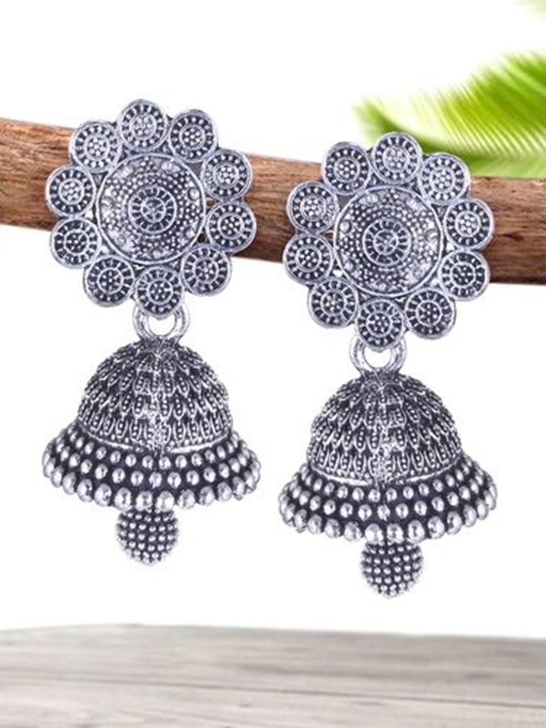 

DIVASTRI Set Of 5 Silver-Plated Peacock Shaped Jhumkas