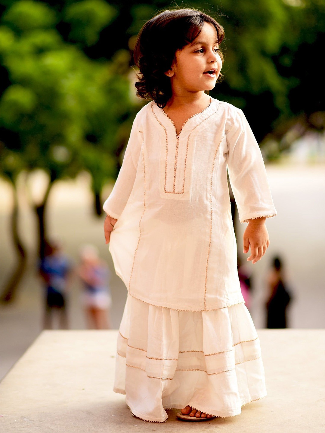 

Thread & Button Girls Regular Kurta with Trousers, White
