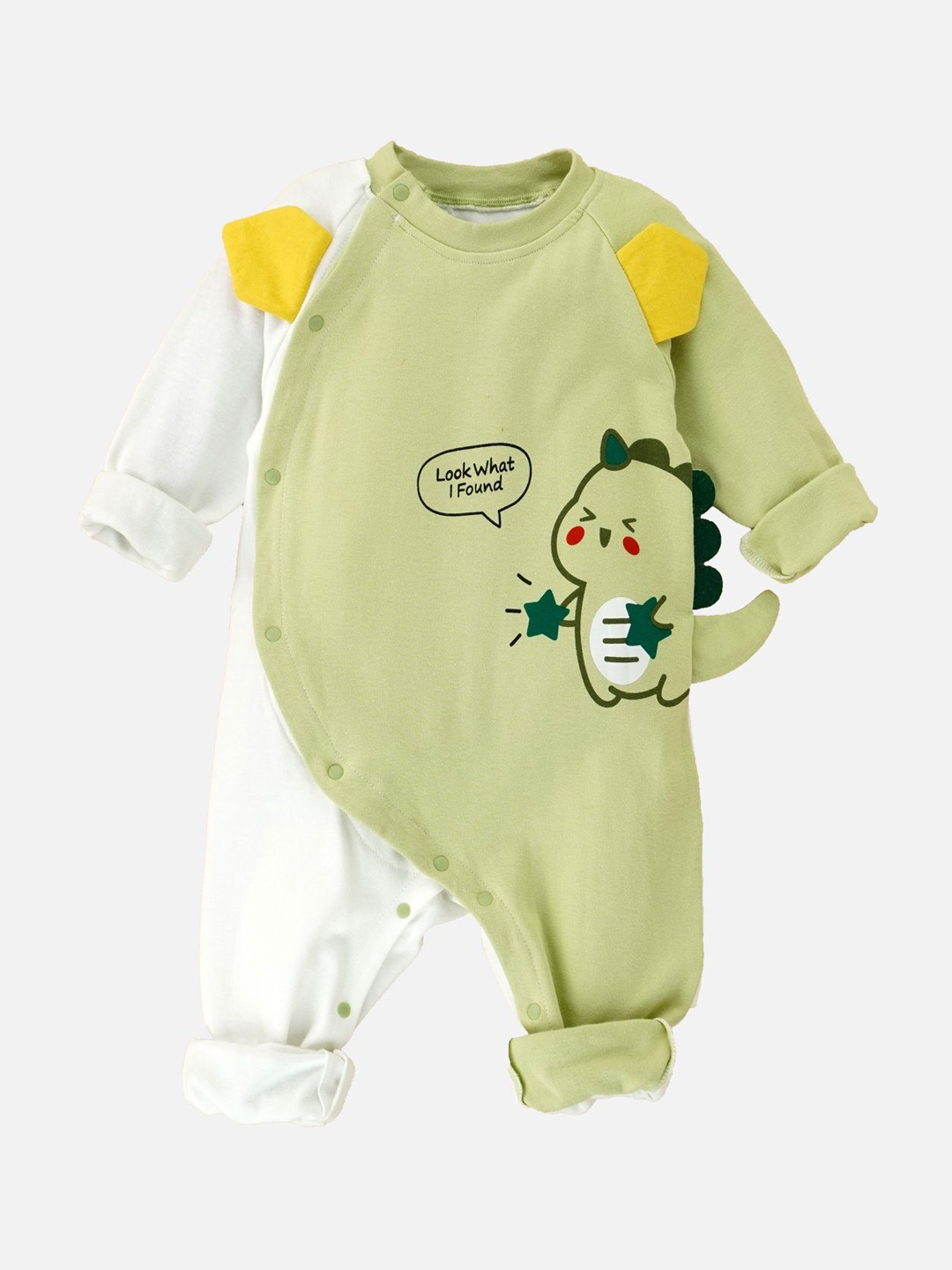 

Little Surprise Box LLP Infants Kids Green Star Dino Full Sleeves Jumpsuit Style Romper