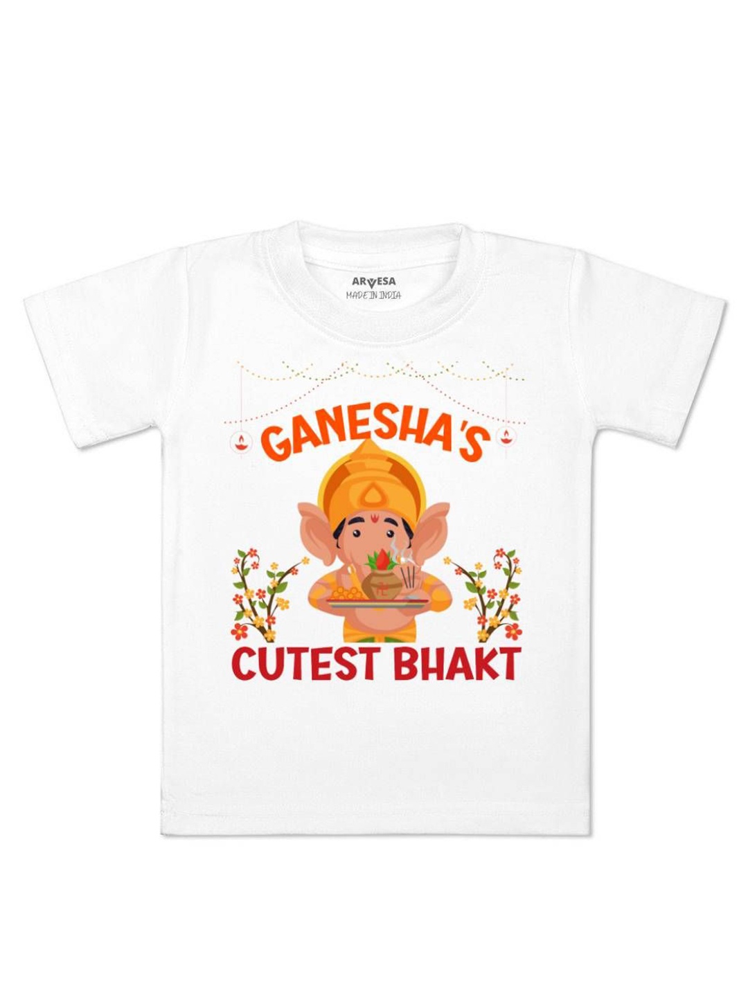 

Arvesa First Ganpati Printed Kids Unisex T-shirt, White