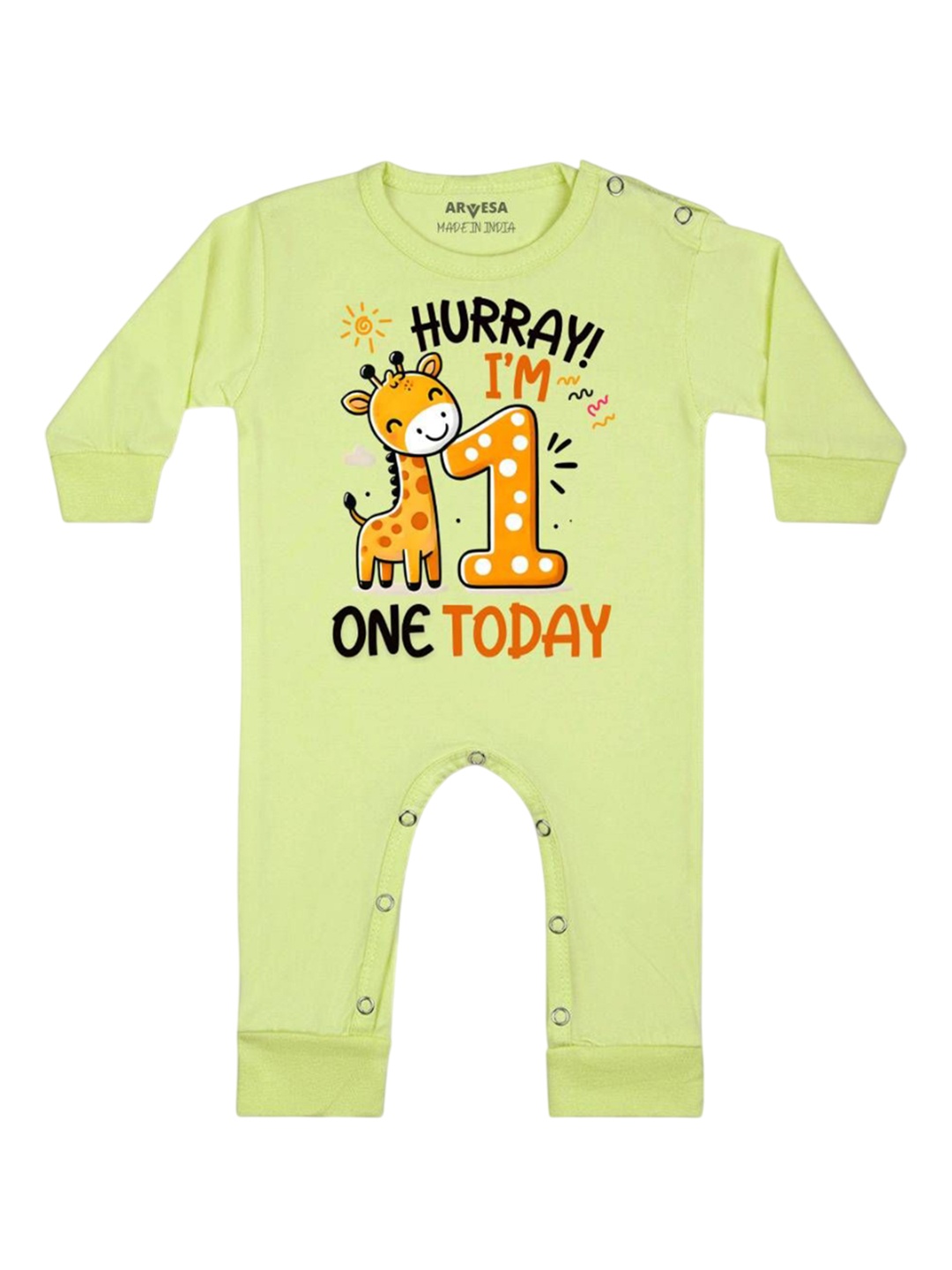 

Arvesa One Month Baby Boy Printed Baby Romper, Yellow