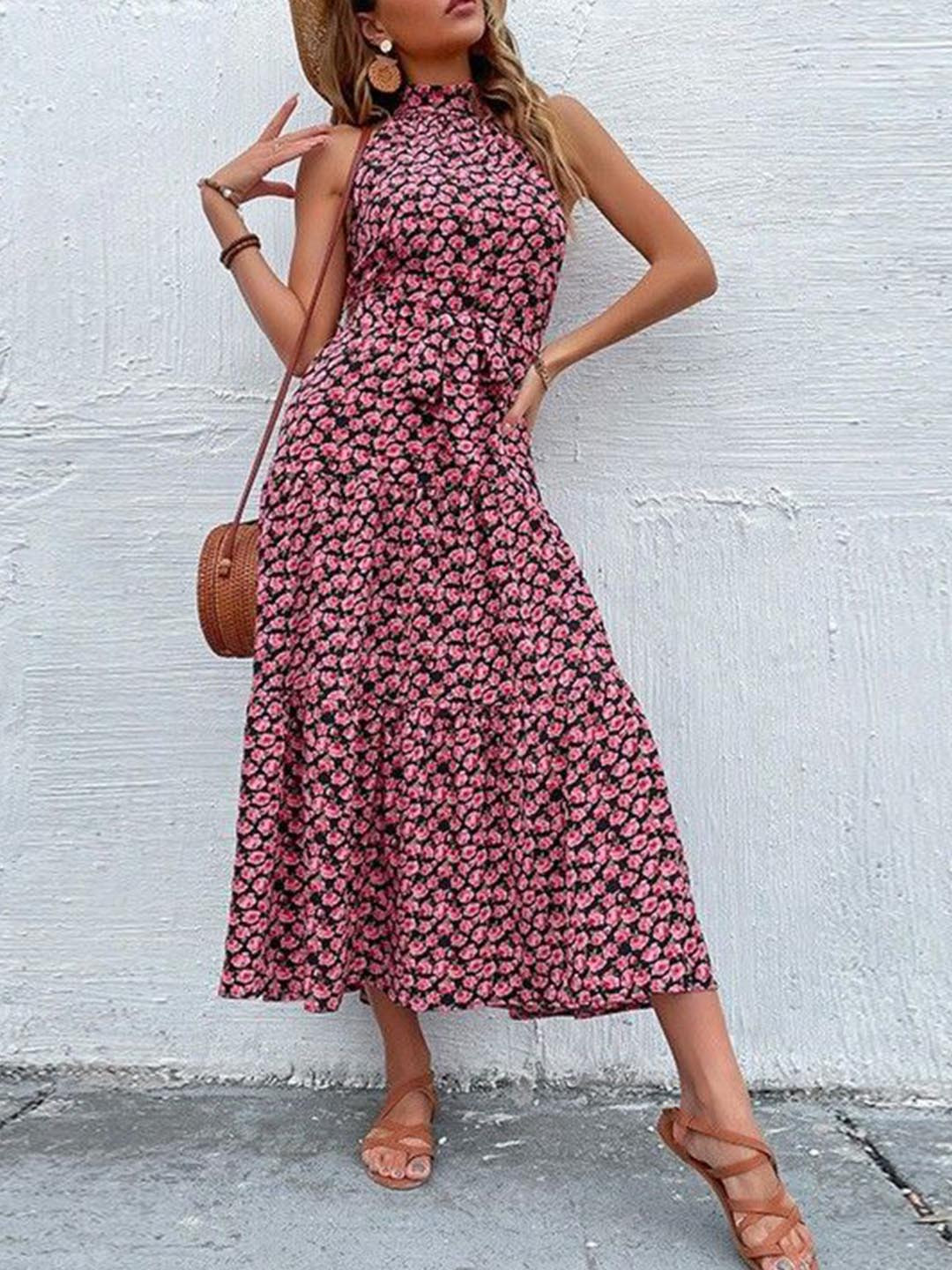 

DressBerry Floral Print Fit & Flare Midi Dress, Pink
