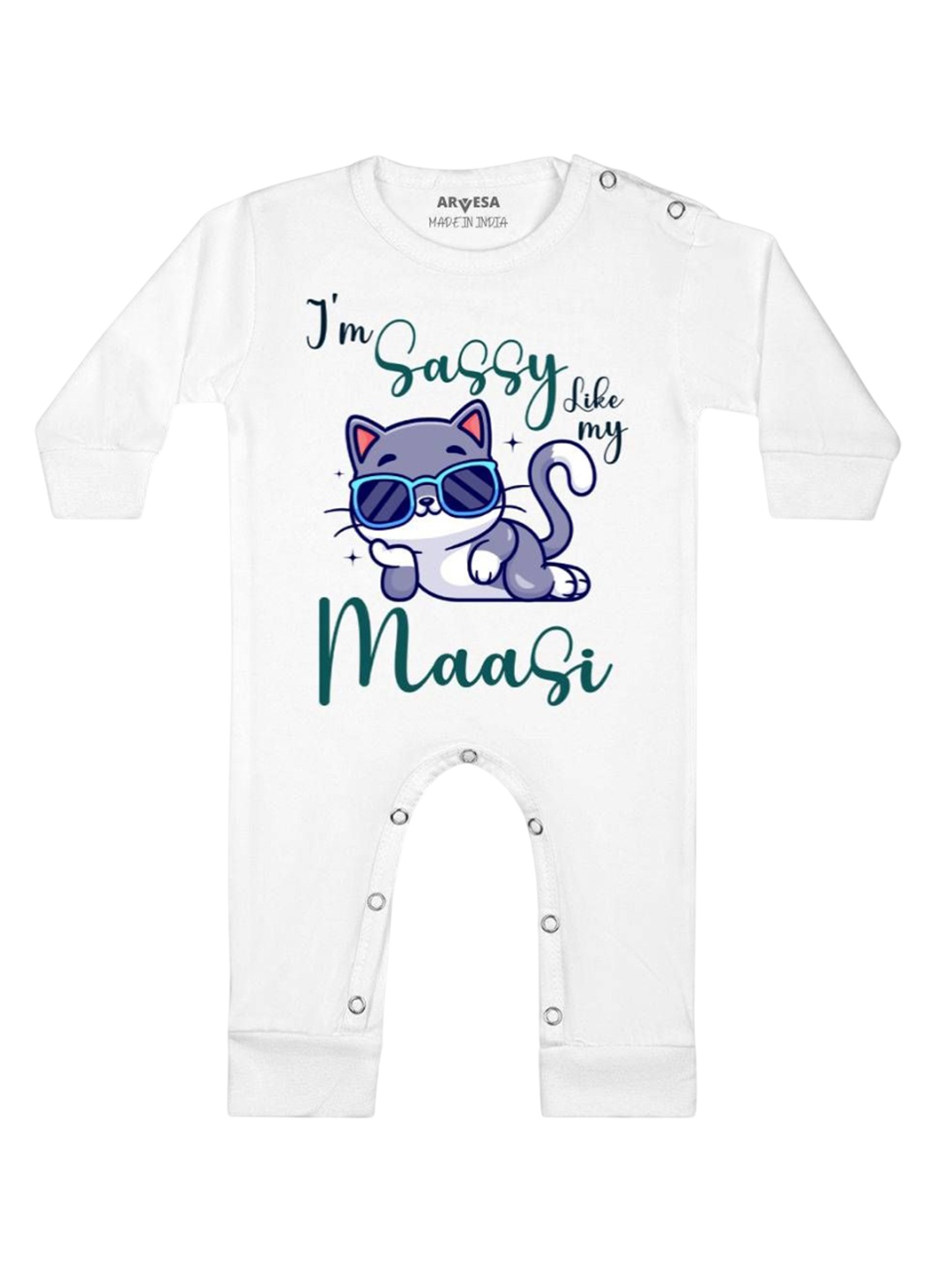 

Arvesa Kids I Am Sassy Like My Bua Printed Baby Romper, White