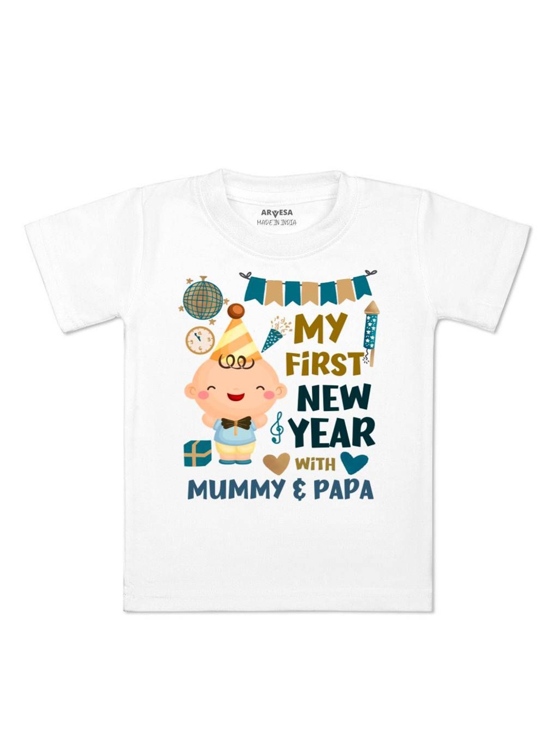 

Arvesa First New Year Printed Kids Unisex T-shirt, White