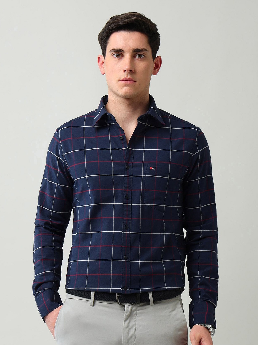 

AD By Arvind Men Slim Fit Windowpane Checks Opaque Checked Casual Shirt, Blue