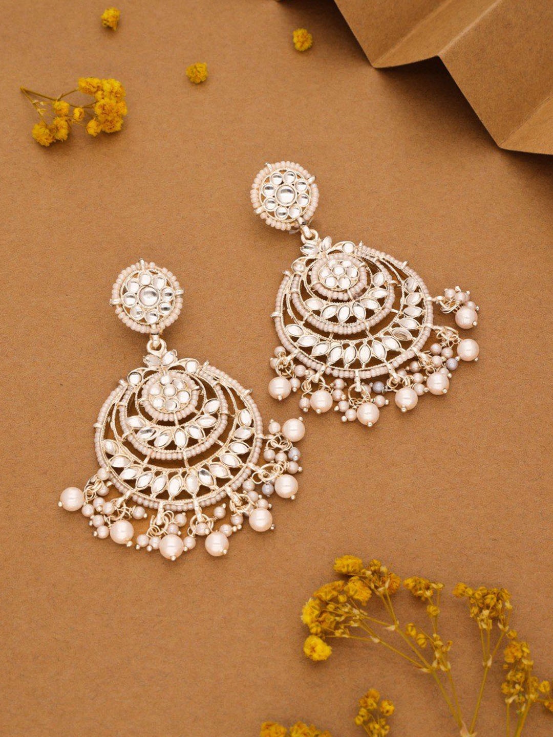 

Anouk Gold-Plated Artificial Beads Beaded Contemporary Shaped Jhumkas