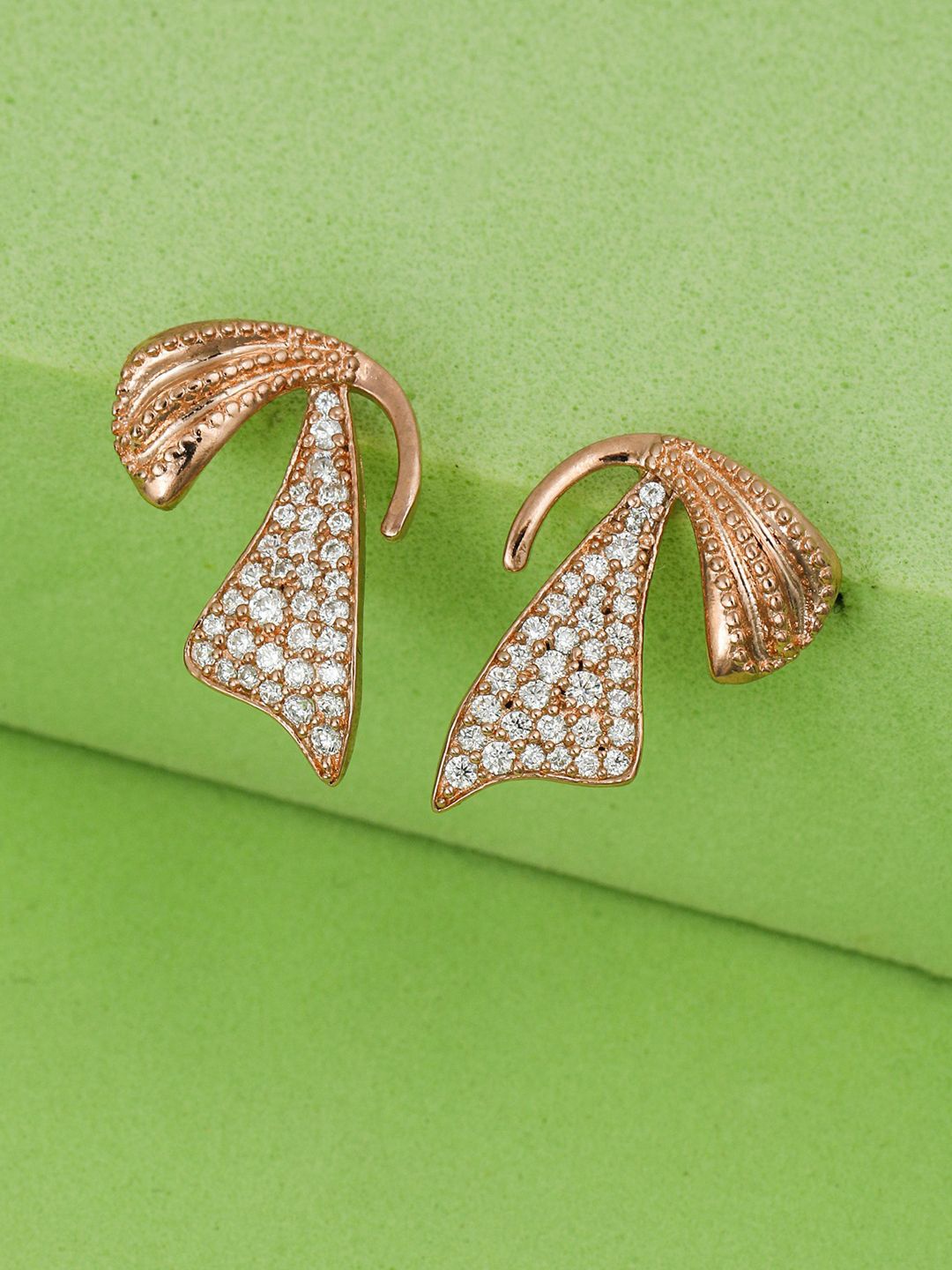 

MAIRA 925 Sterling Silver Rhodium-Plated Cubic Zirconia Stone Studded Studs, Gold