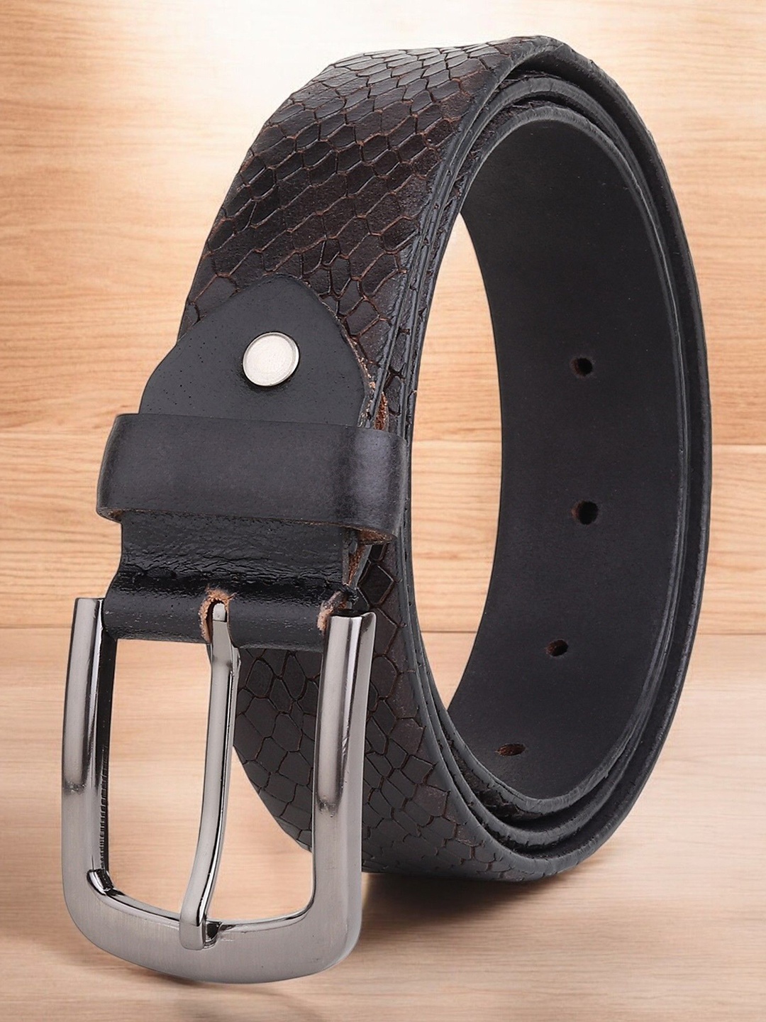 

Metronaut Men Textured Leather Formal Belt, Brown
