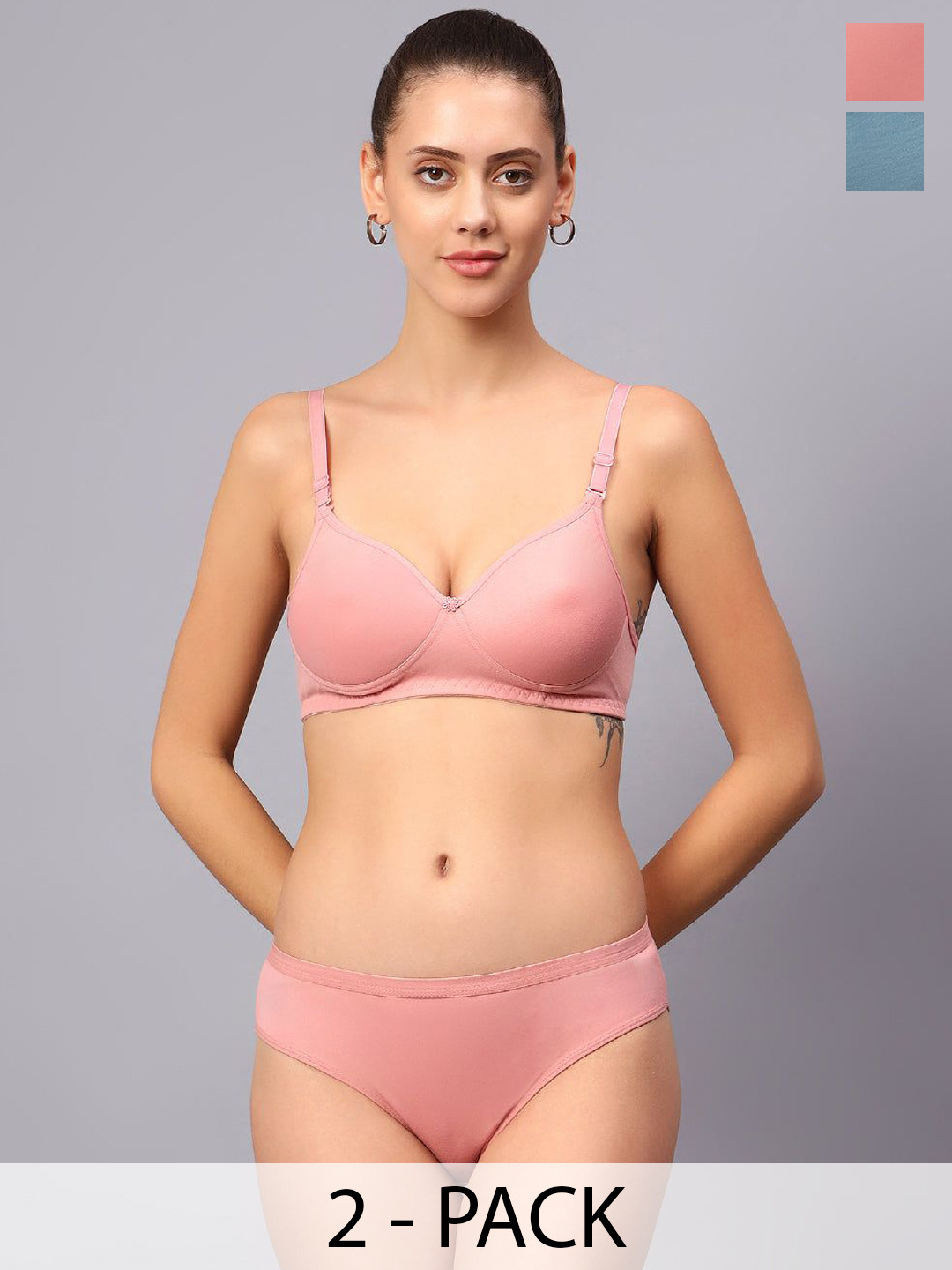 

Designer Bugs Pack Of 2 Cotton Non Padded Non Wired Lingerie Set NPLS-RG-G-30B, Rose gold