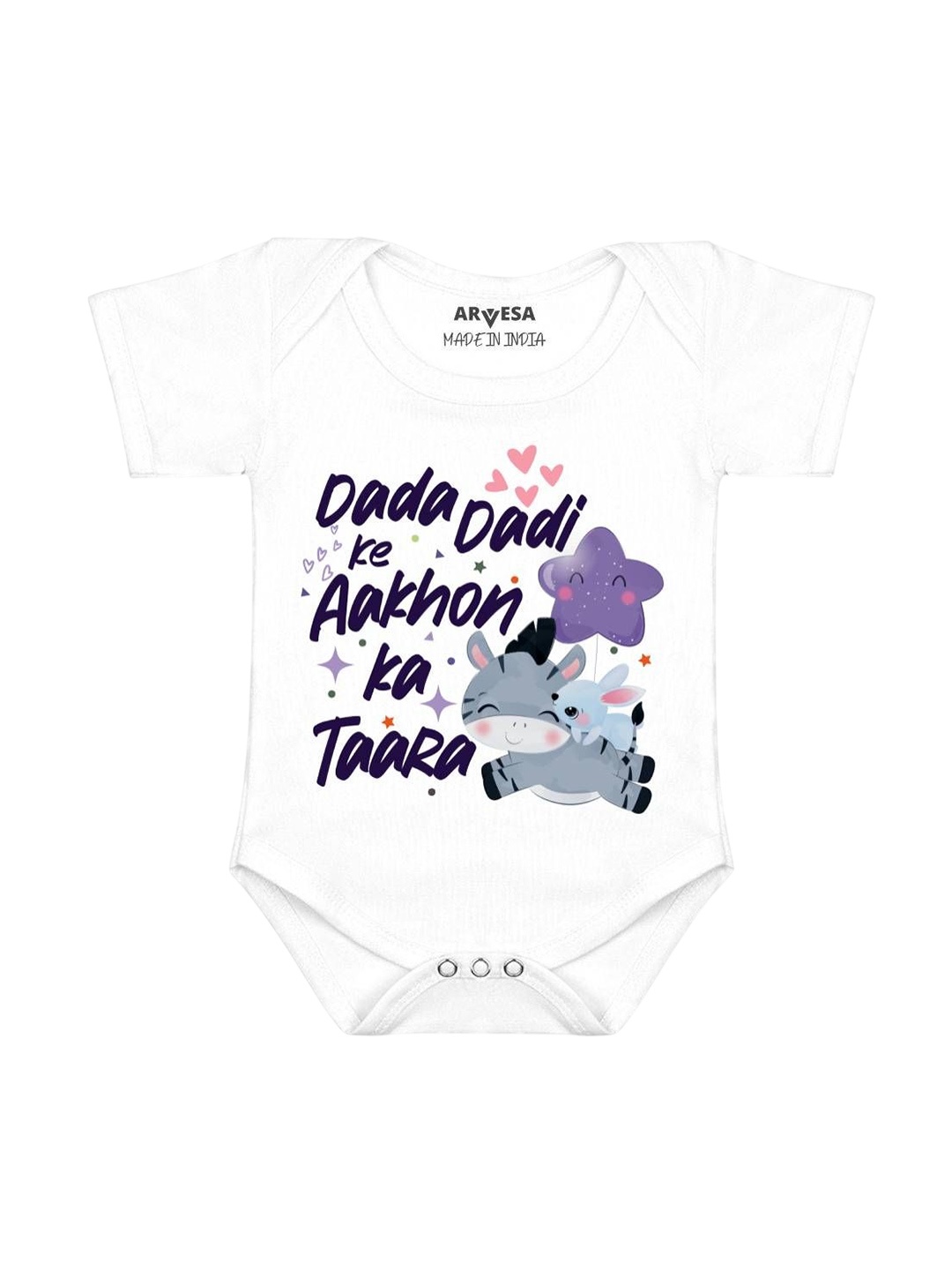 

Arvesa Dada Dadi Ke Aankhon Ka Tara Printed Romper, White