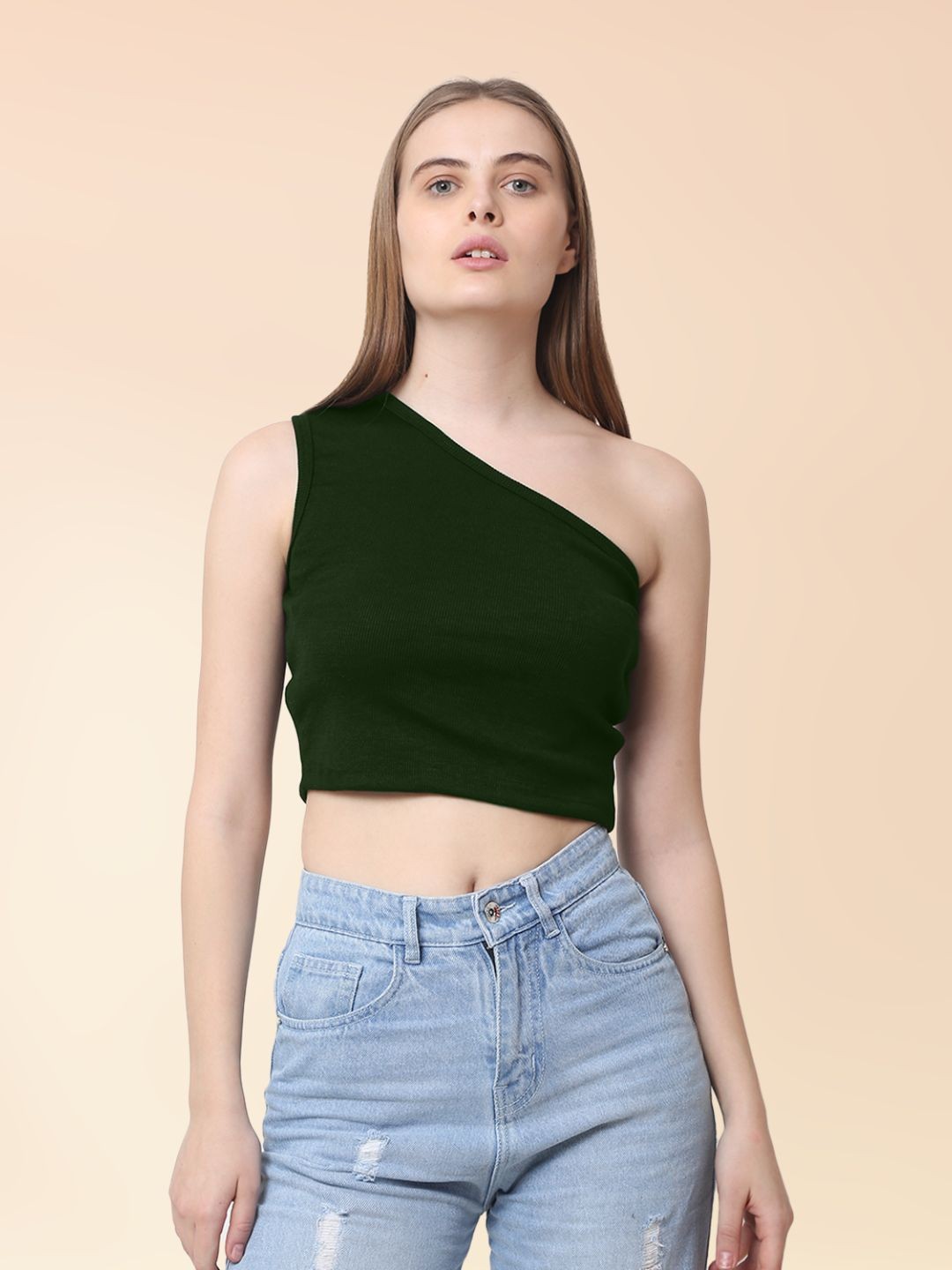 

Sizi Women One Shoulder Tank Crop Top, Olive