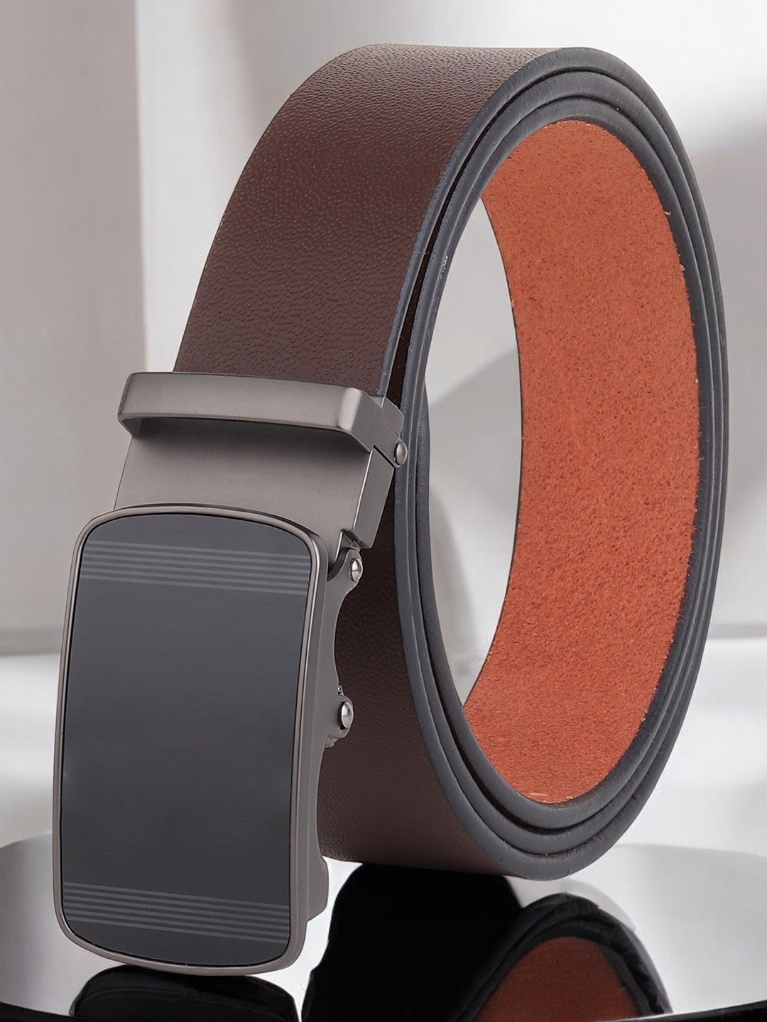 

Metronaut Men Textured Leather Formal Belt, Brown