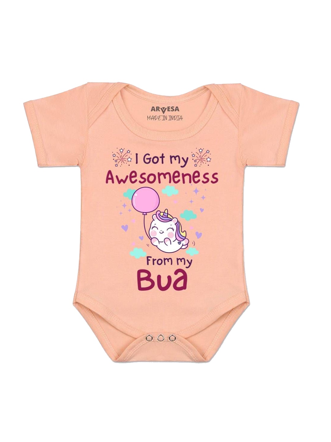 

Arvesa I Got Awesomeness From Bua Printed Romper, Peach