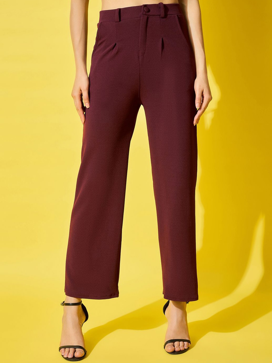 

BUY NEW TREND Women Relaxed High-Rise Easy Wash Trousers, Burgundy