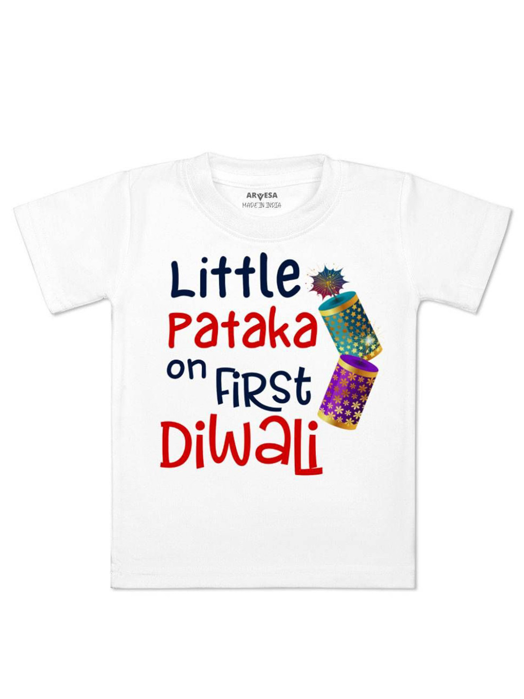 

Arvesa First Diwali Printed Kids Unisex T-shirt, White