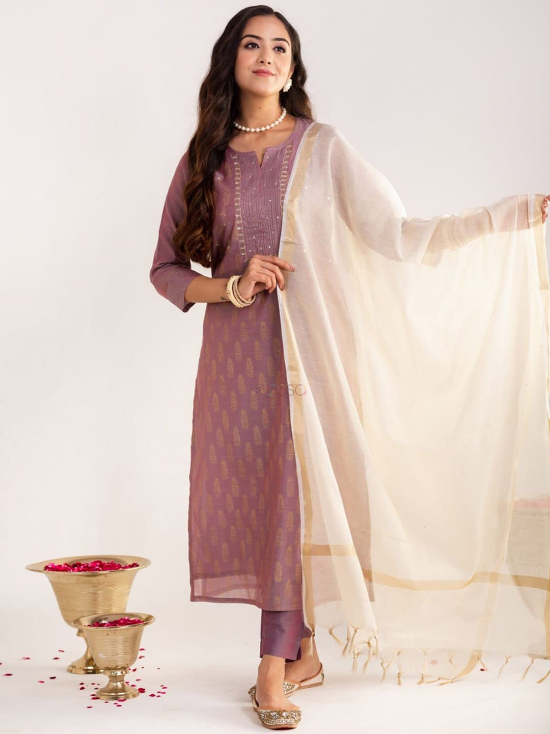 

mimi design Women Regular Kurta with Dhoti Pants & With Dupatta, Purple