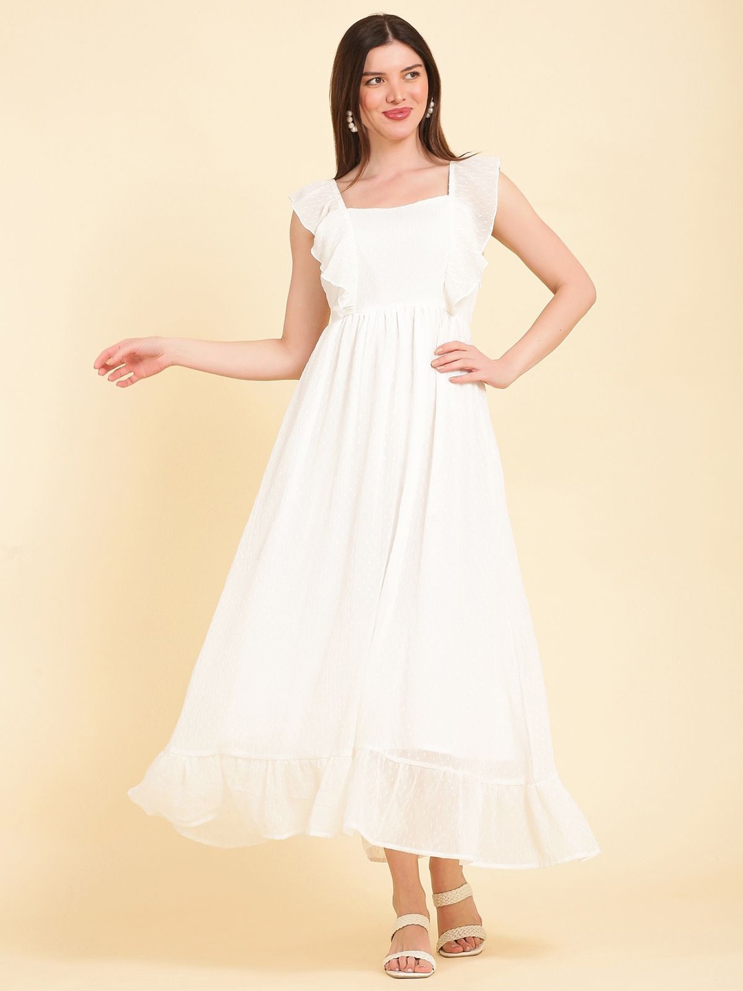 

NOUN Georgette Fit & Flare Maxi Dress, White